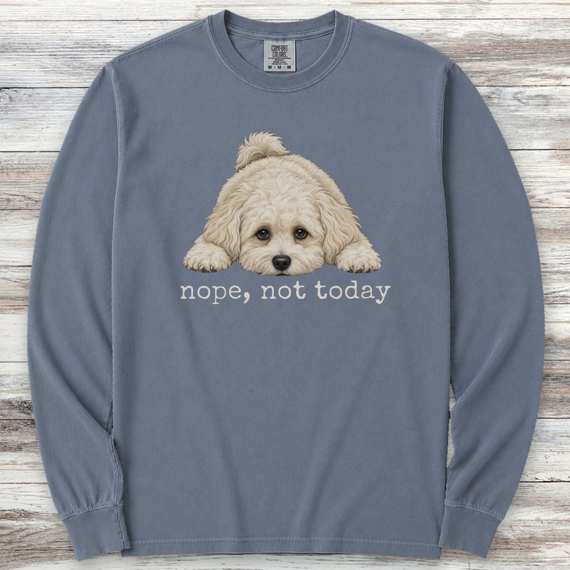 Maltipoo Nope Long Sleeve Tee - Blue Jean