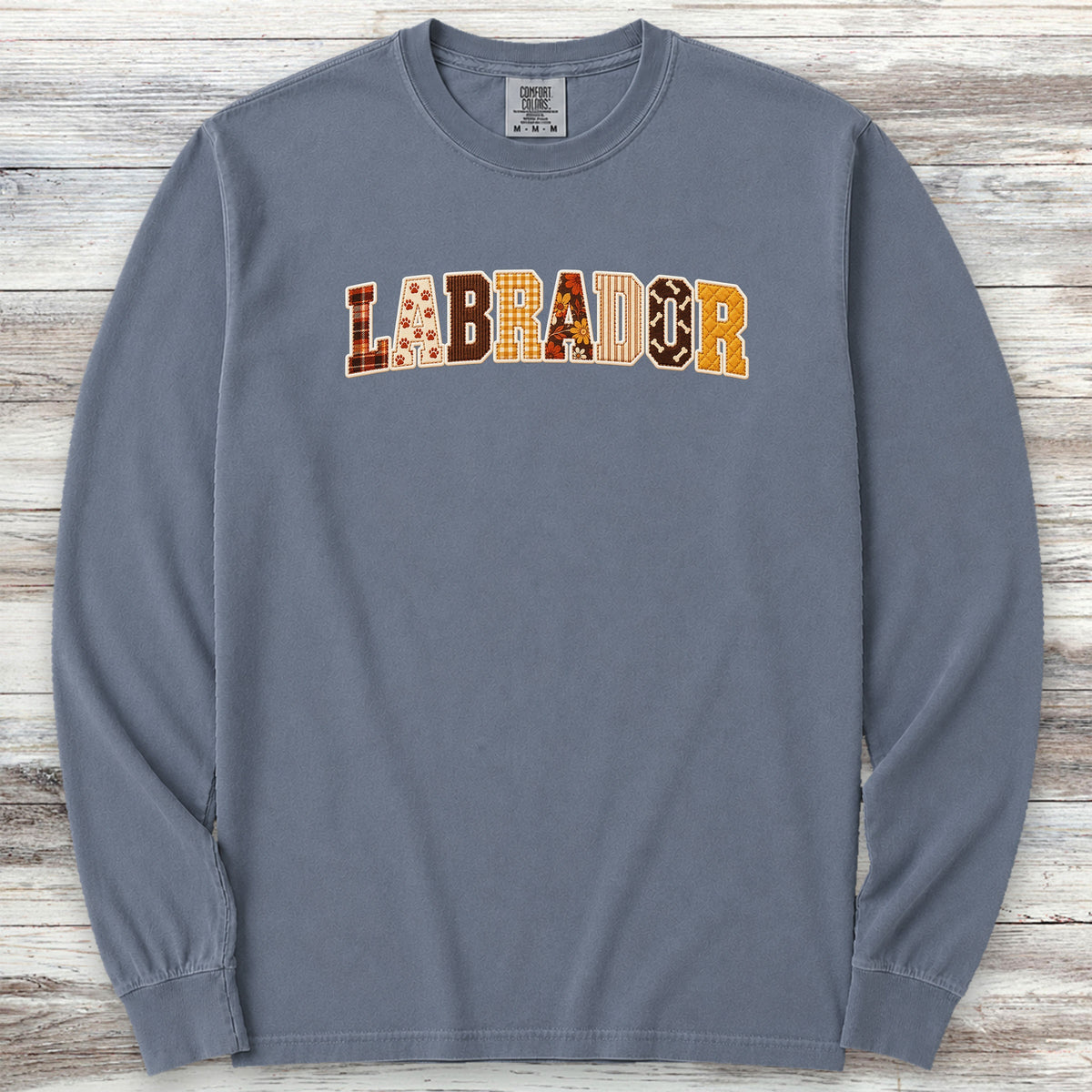 Labrador Retriever Fall Faux Patchwork Long Sleeve Tee - Blue Jean