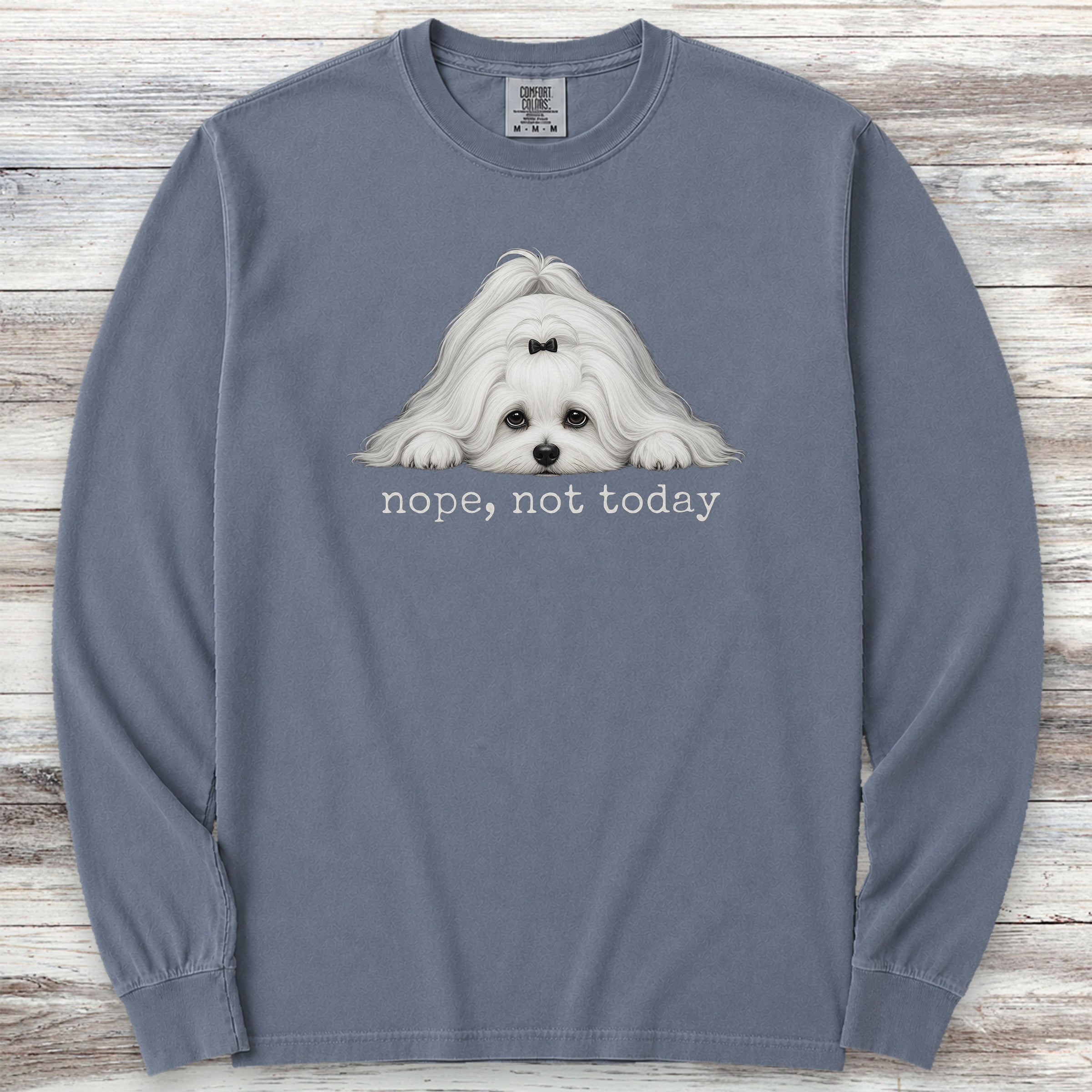 Maltese Nope Long Sleeve Tee - Blue Jean