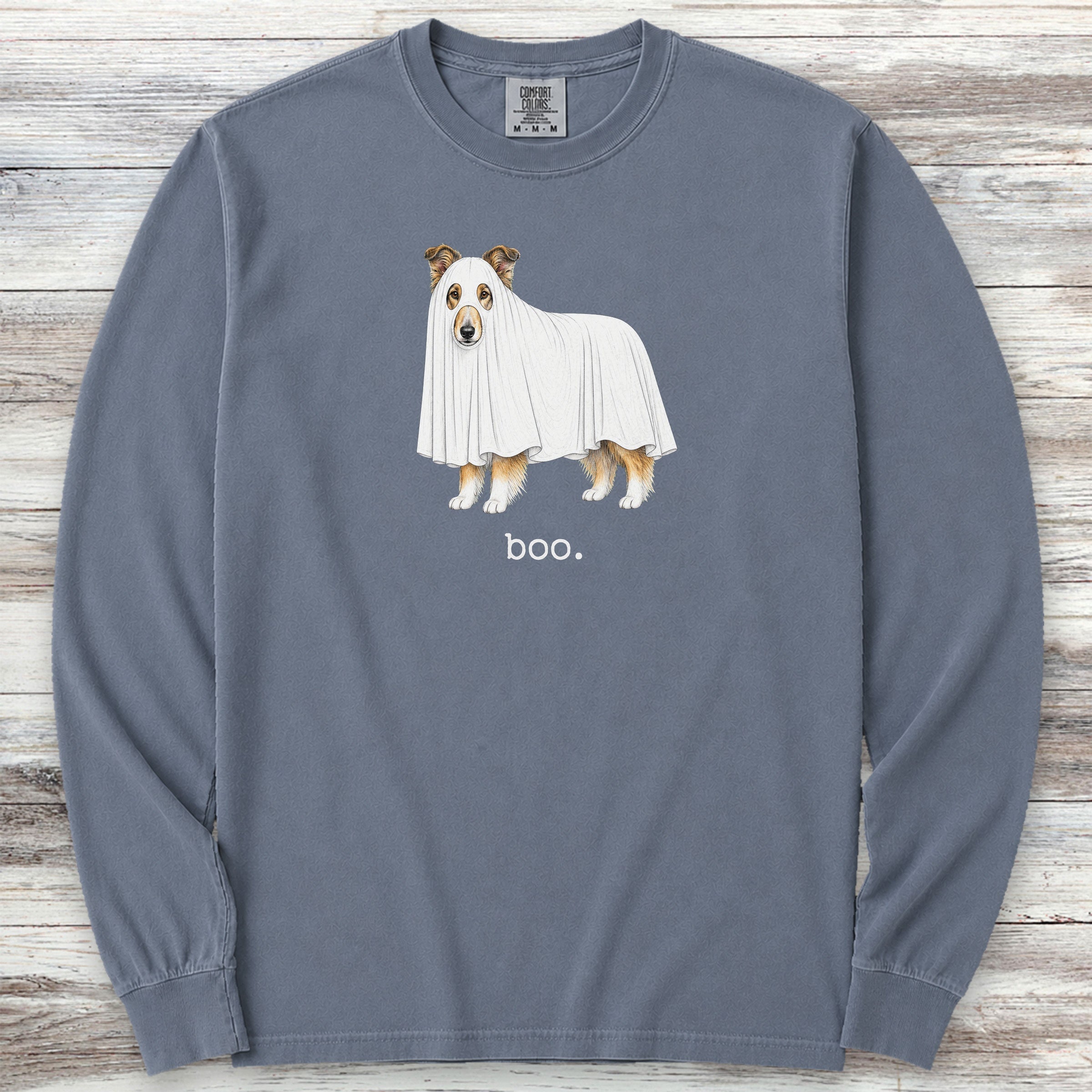 Rough Collie Boo Long Sleeve Tee - Blue Jean