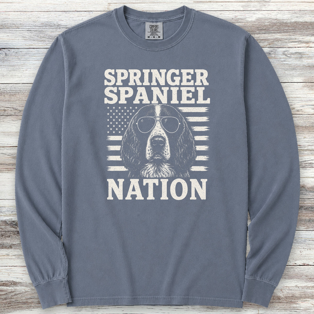 English Springer Spaniel Nation Long Sleeve Tee - Blue Jean