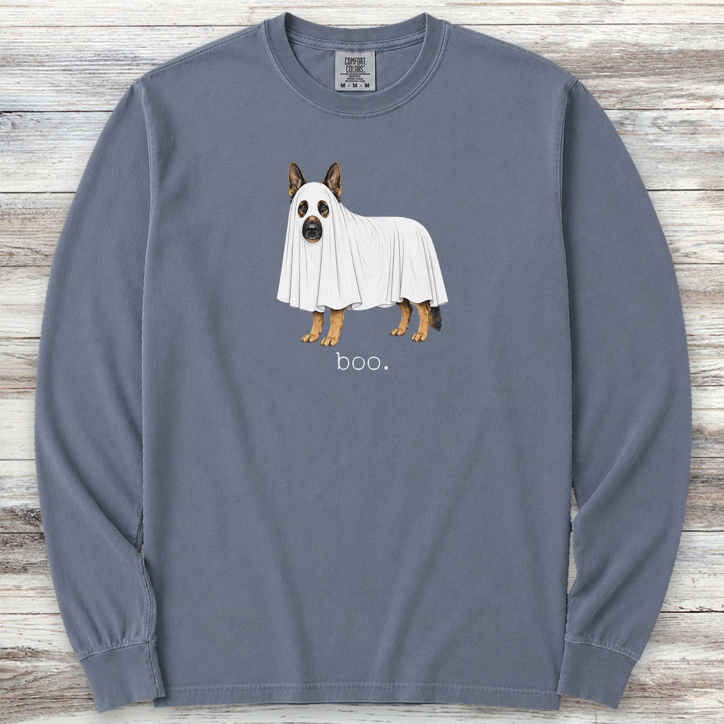 German Shepherd Boo Long Sleeve Tee - Blue Jean