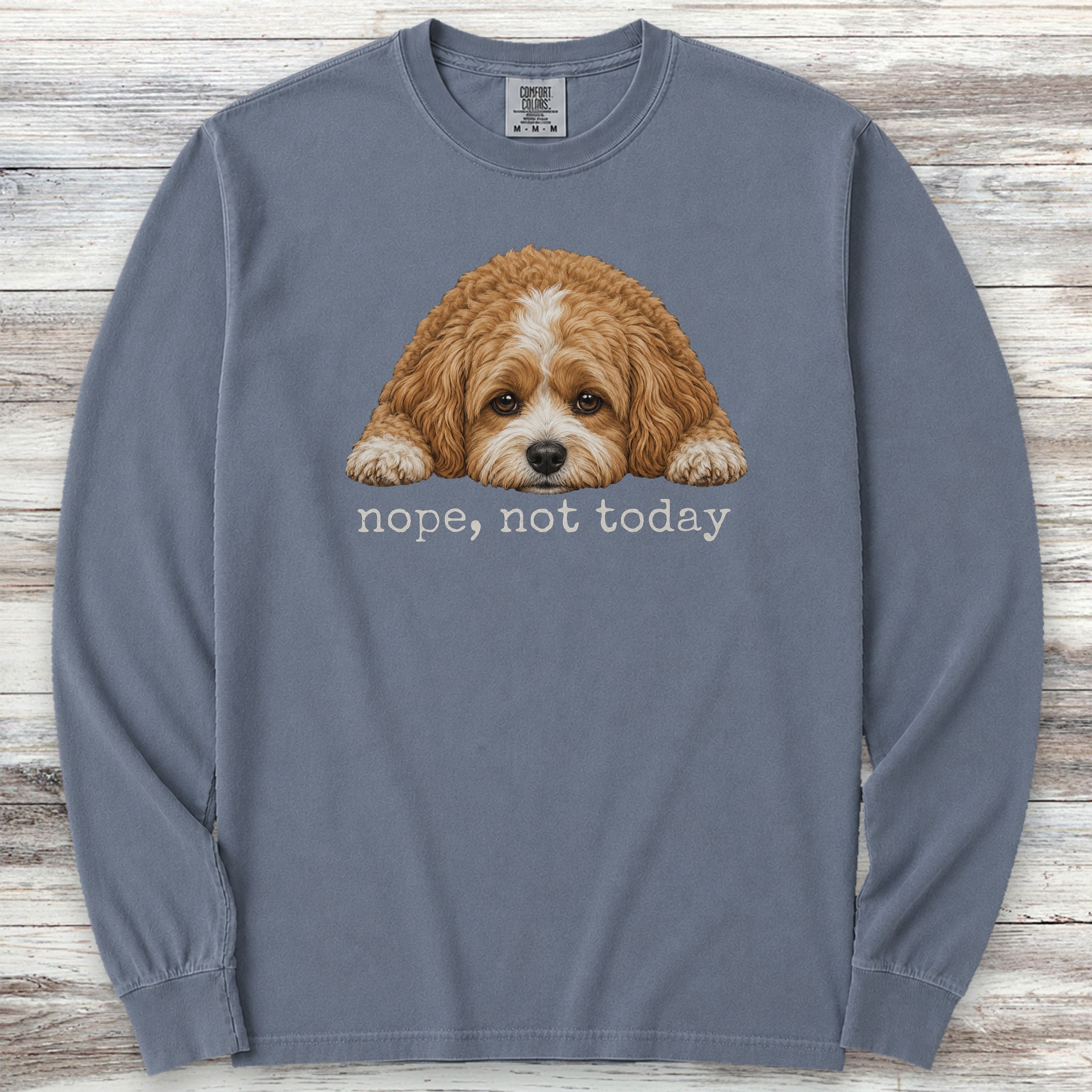 Cavapoo Nope Long Sleeve Tee - Blue Jean