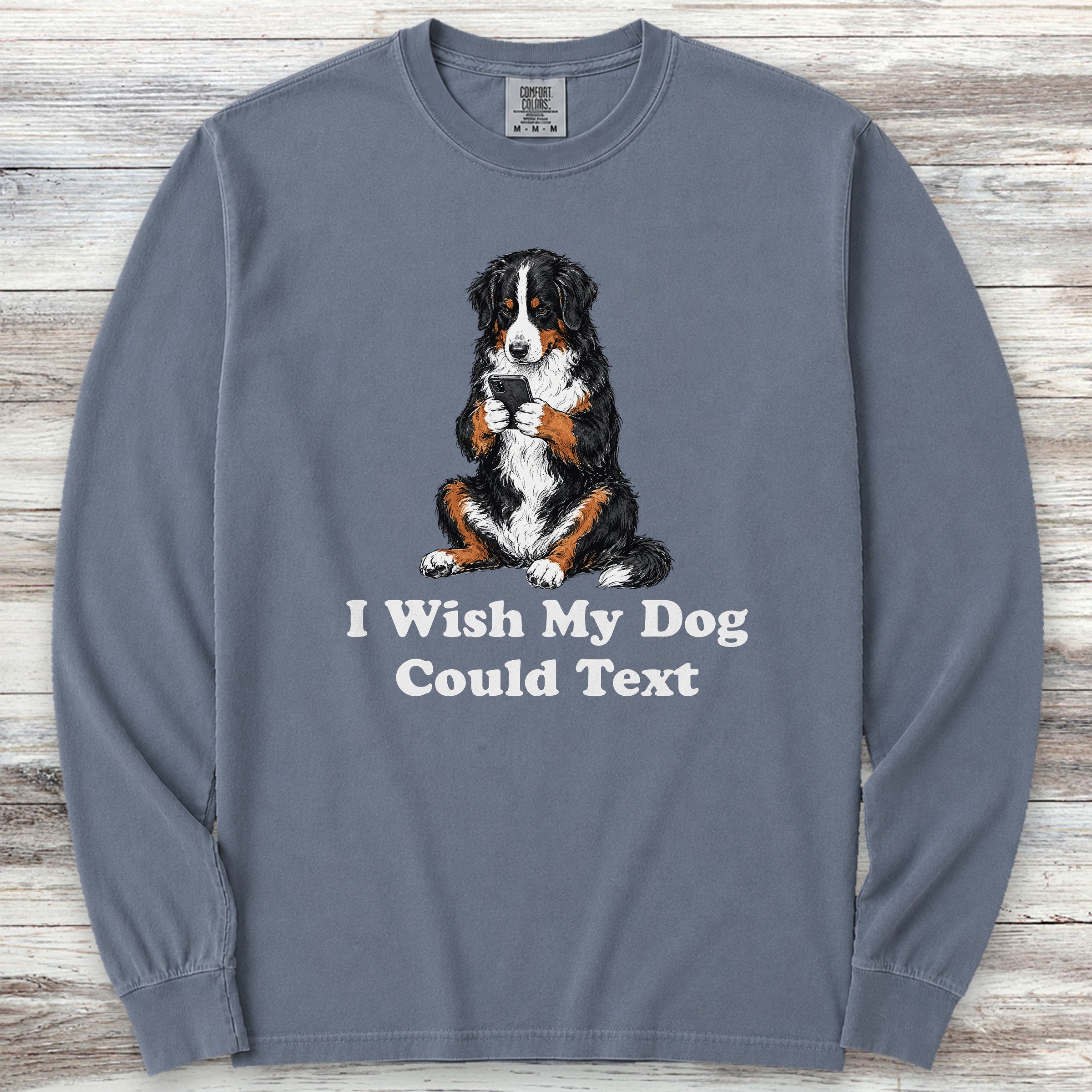 Bernese Mountain Dog Text Long Sleeve Tee - Blue Jean