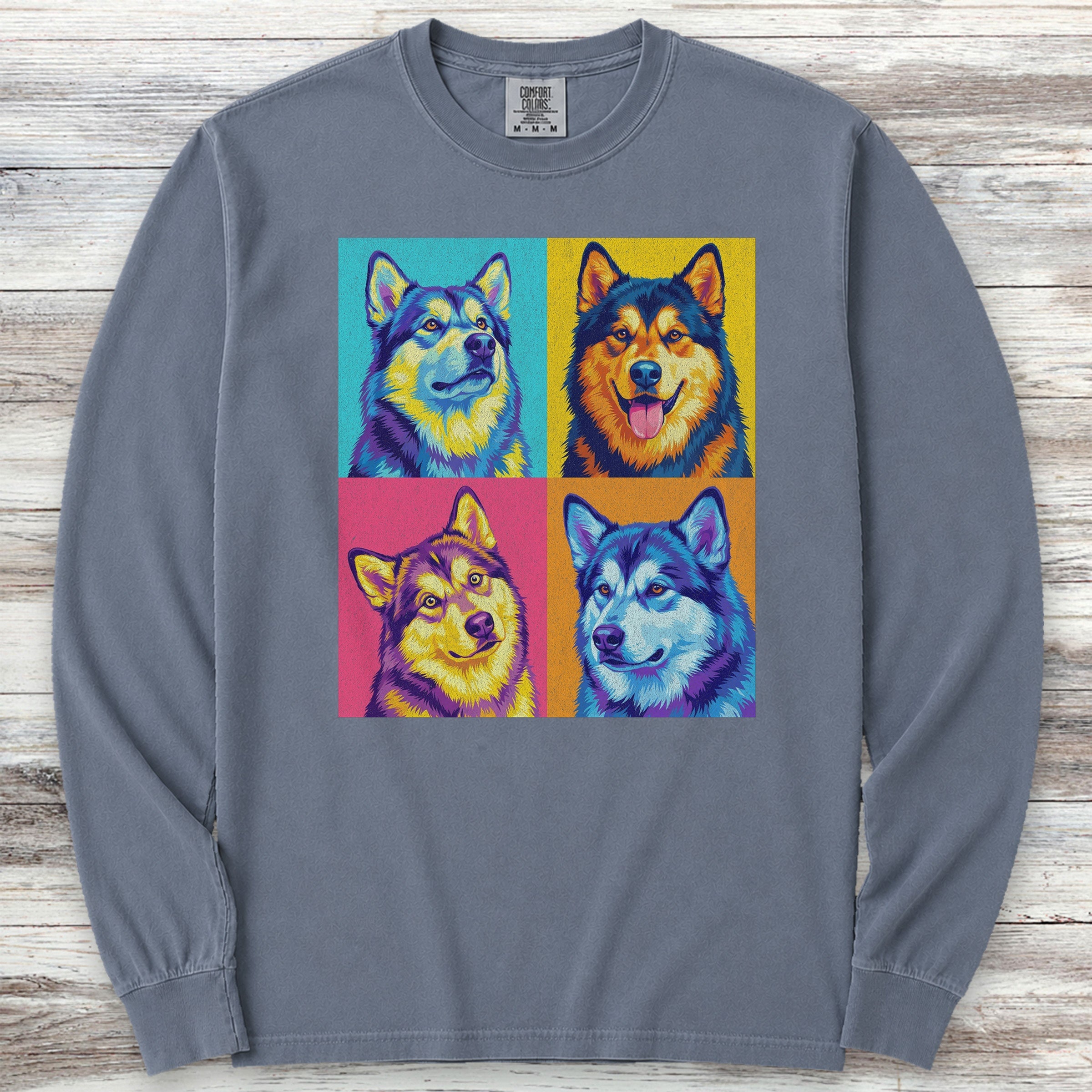 Pop Art Malamute Long Sleeve Tee - Blue Jean