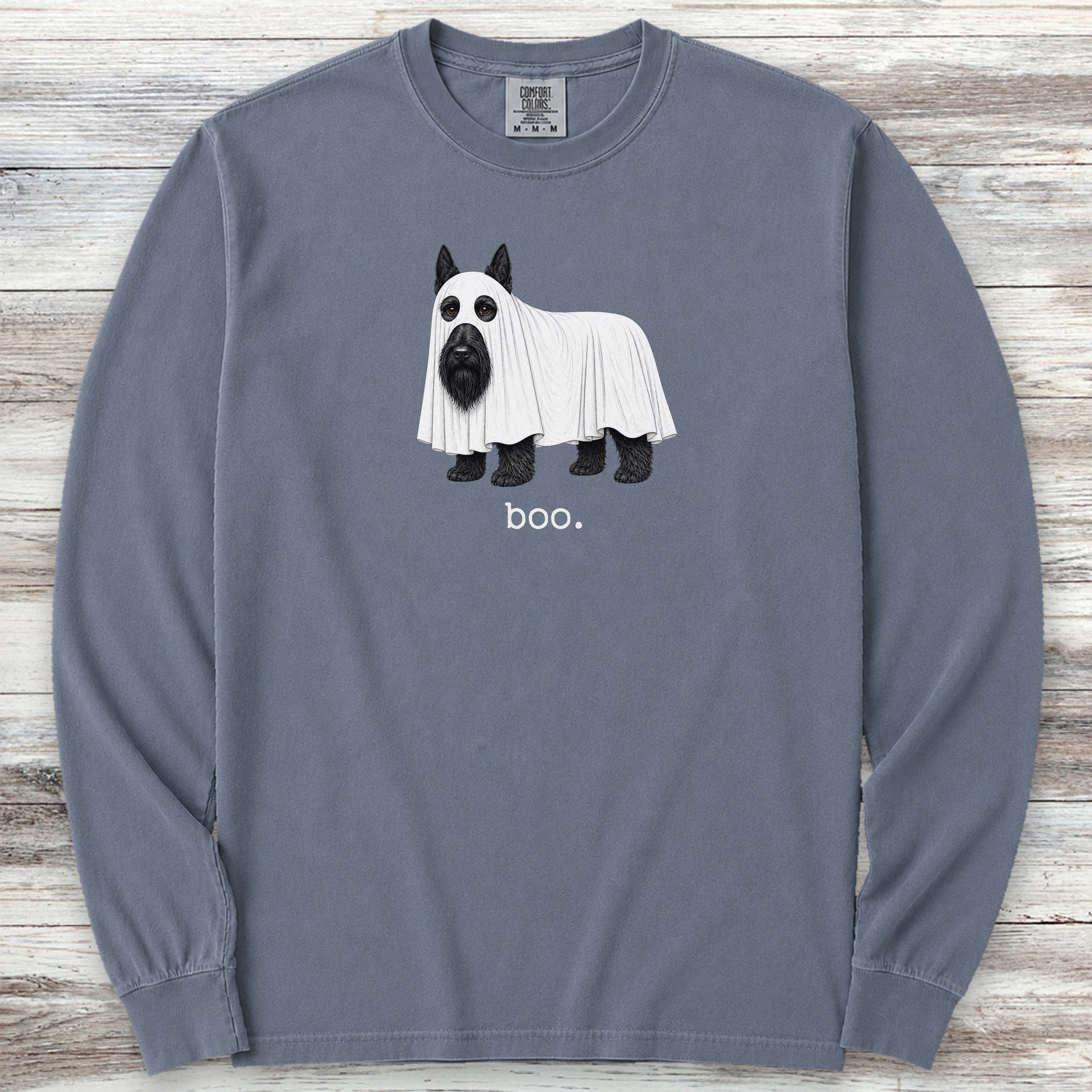 Scottish Terrier Boo Long Sleeve Tee - Blue Jean