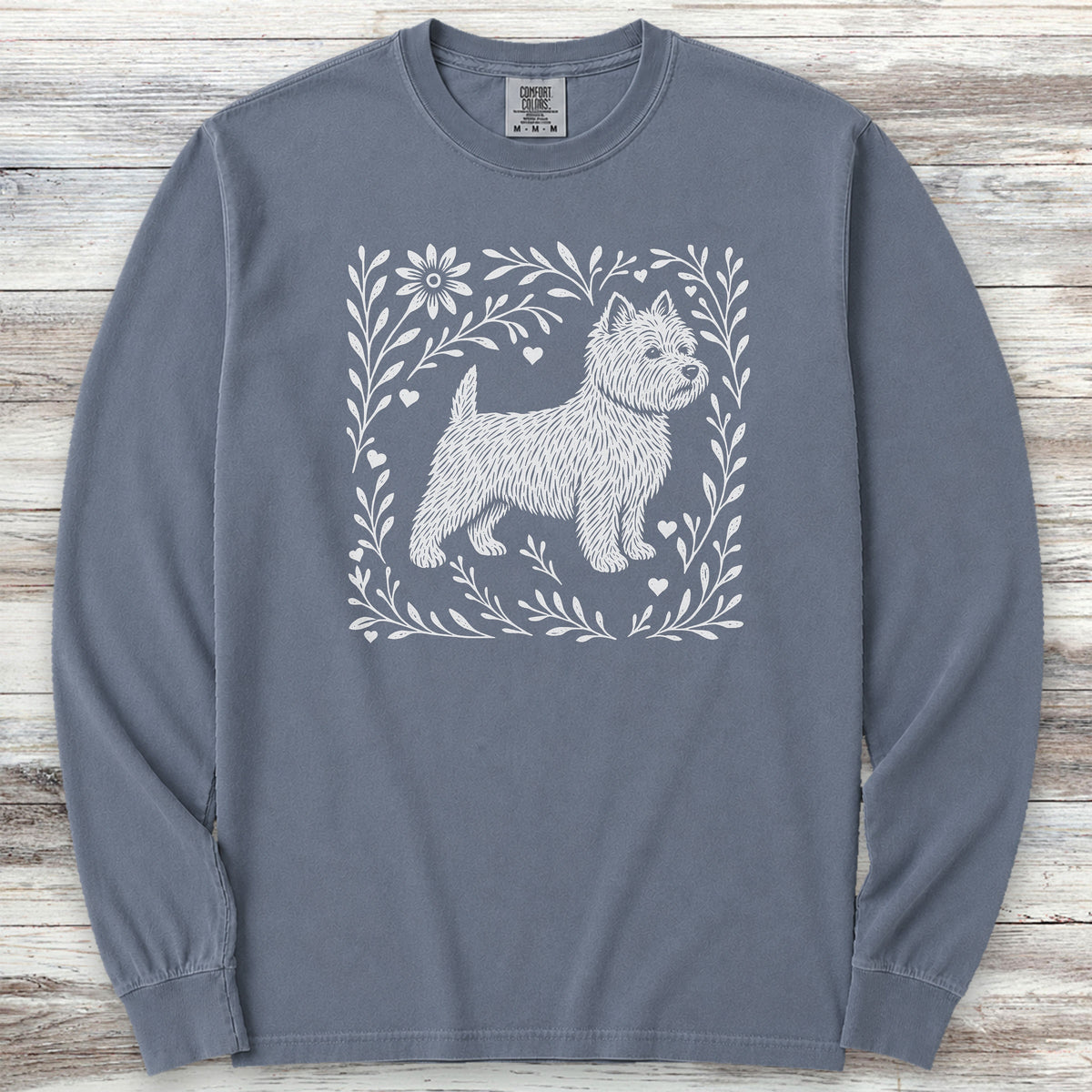 West Highland Linocut Long Sleeve Tee - Blue Jean