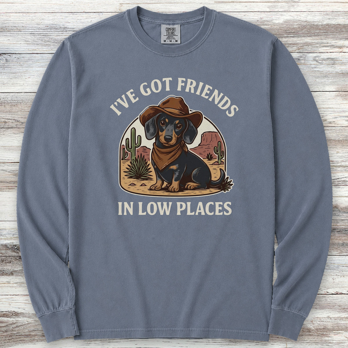 Dachshund Cowboy Friends Long Sleeve Tee - Blue Jean