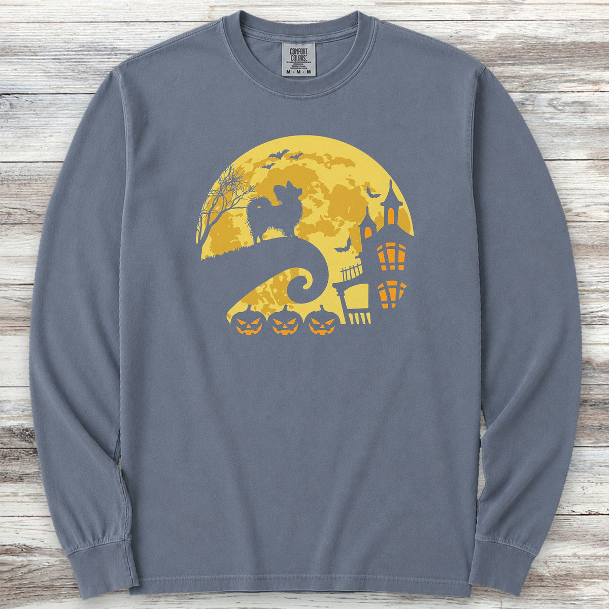 Papillon Halloween Moon Long Sleeve Tee - Blue Jean
