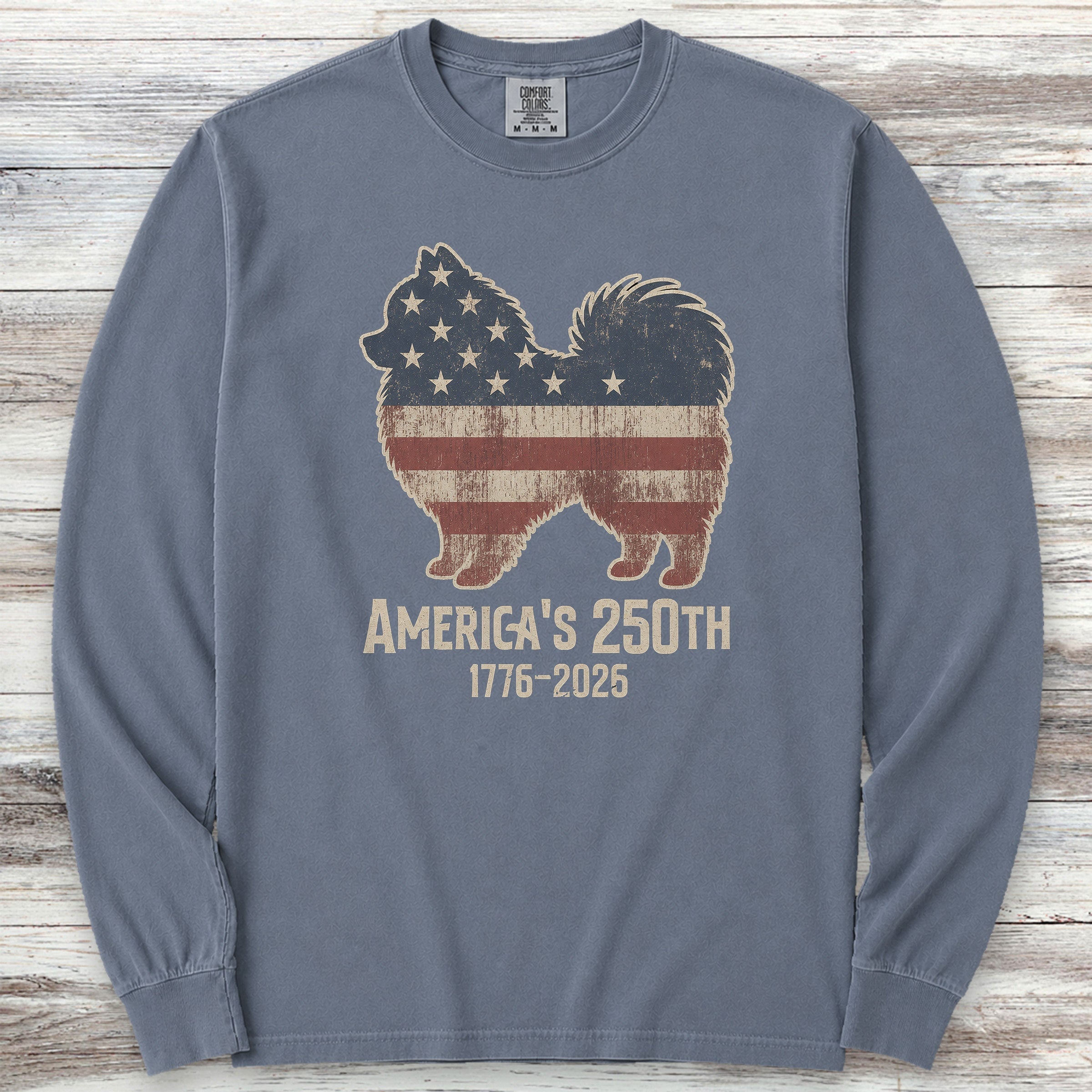 Pomeranian Vintage USA Long Sleeve Tee - Blue Jean