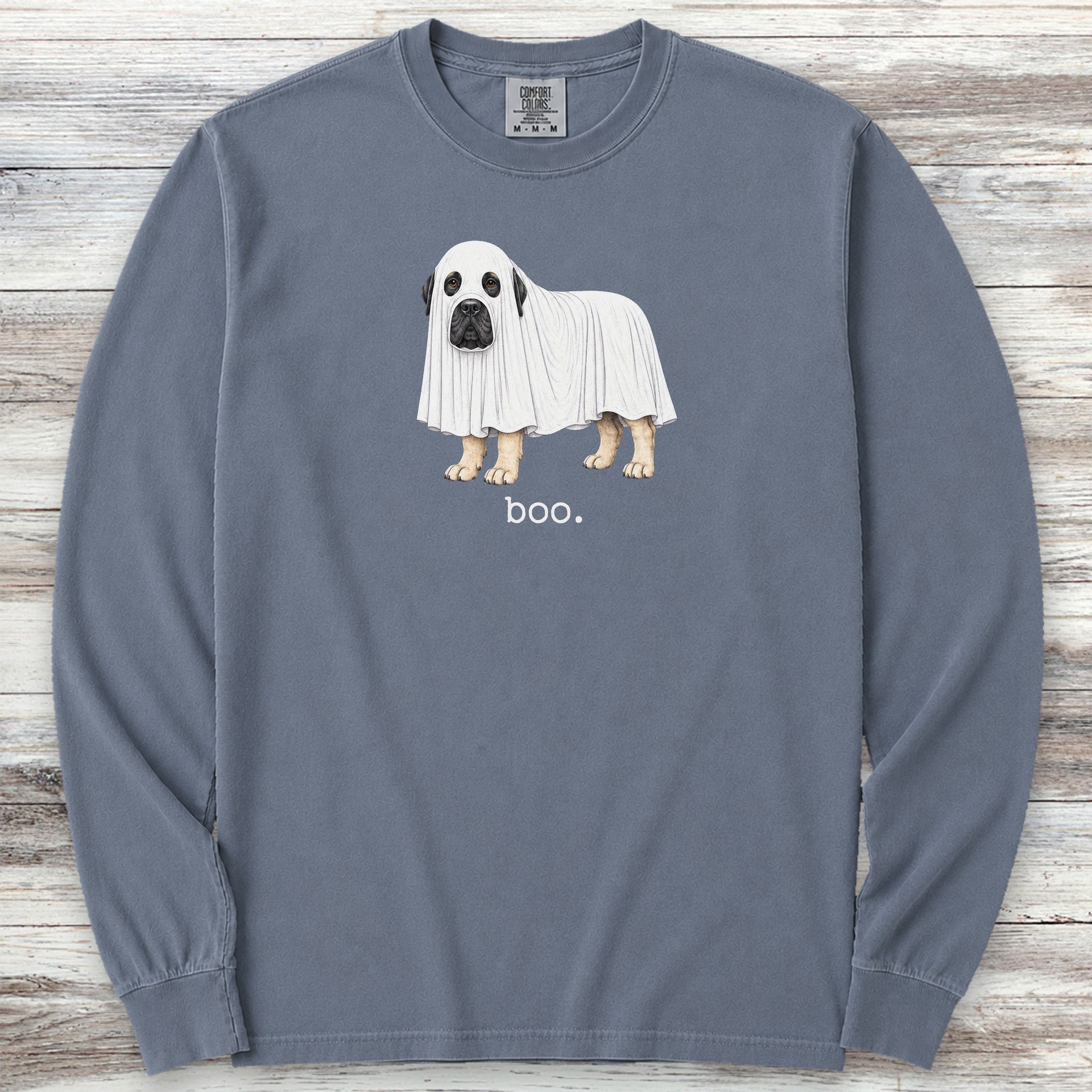 English Mastiff Boo Long Sleeve Tee - Blue Jean