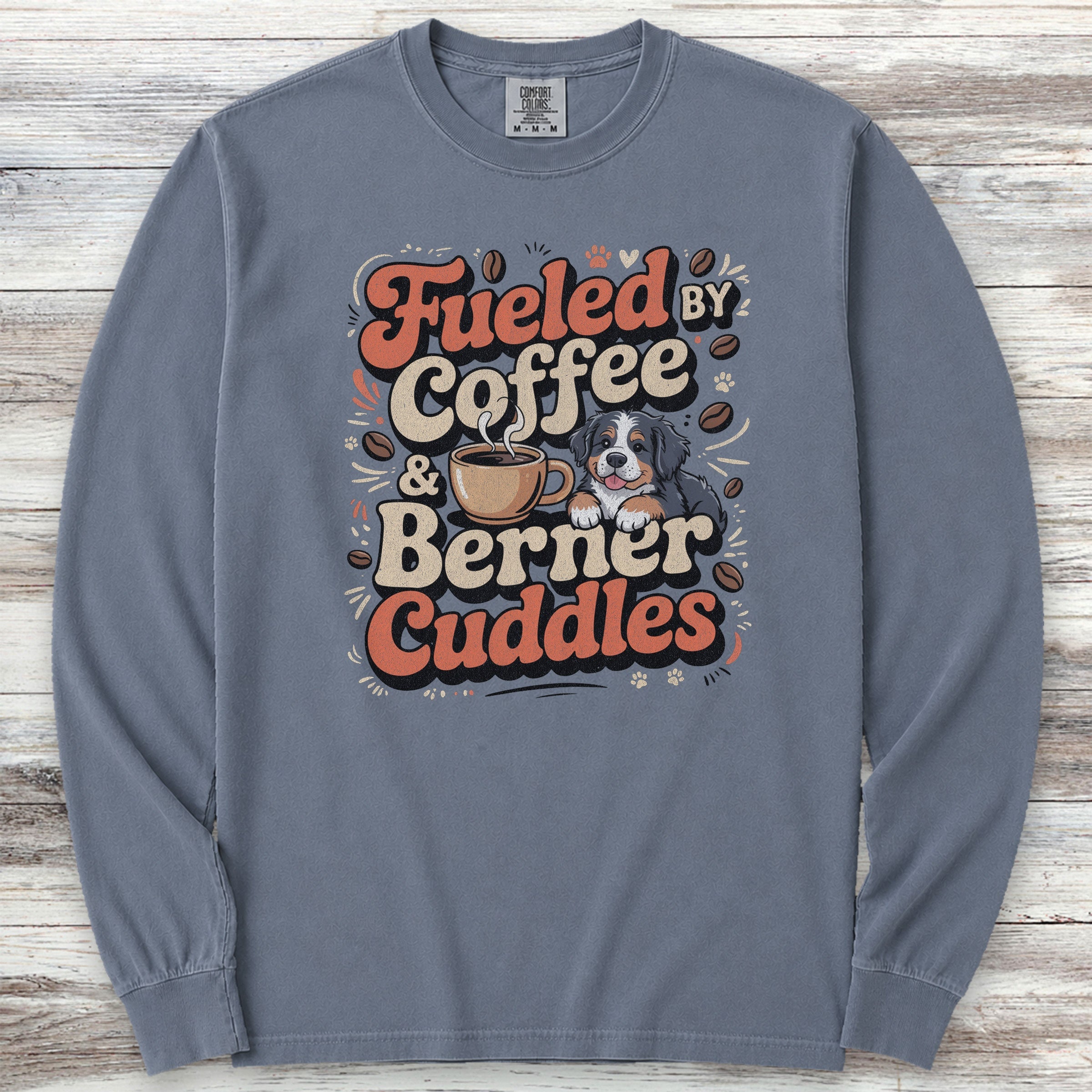 Bernese Mountain Dog Cuddles Long Sleeve Tee - Blue Jean
