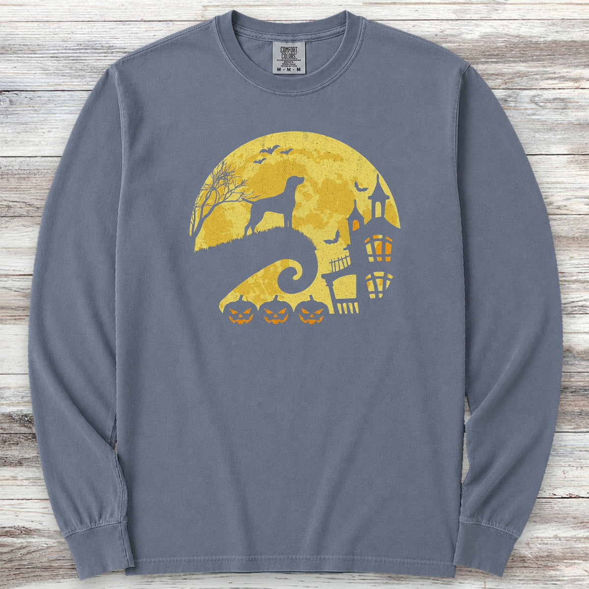 Weimaraner Halloween Moon Long Sleeve Tee - Blue Jean