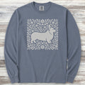 Corgi Linocut Long Sleeve Tee - Blue Jean