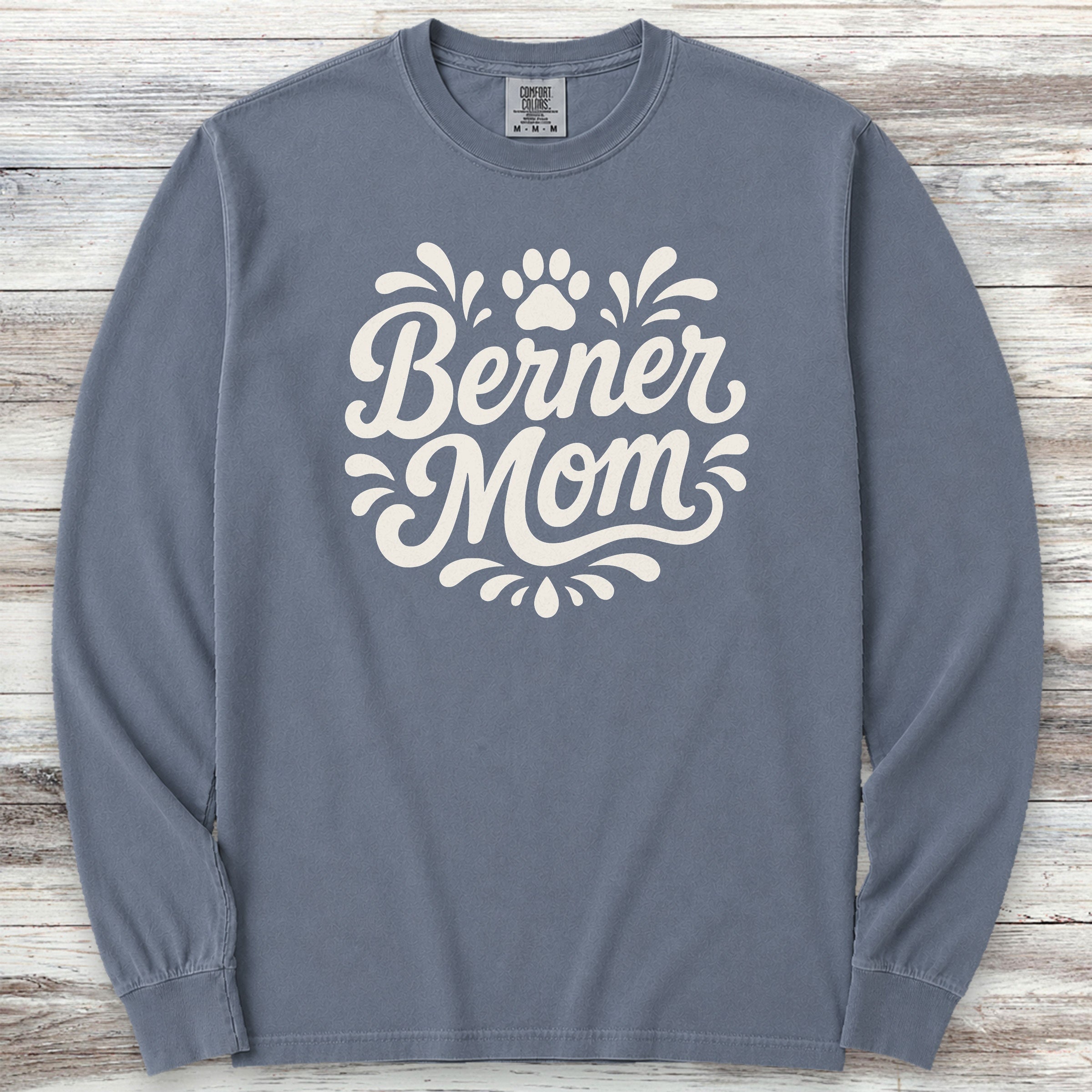 Bernese Mountain Dog Groovy Mom Long Sleeve Tee - Blue Jean