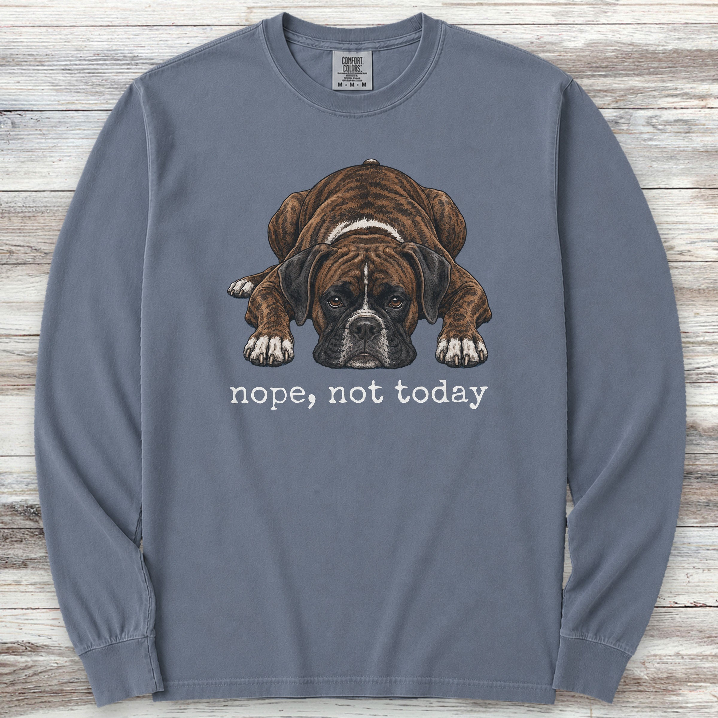 Boxer Brindle Nope Long Sleeve Tee - Blue Jean