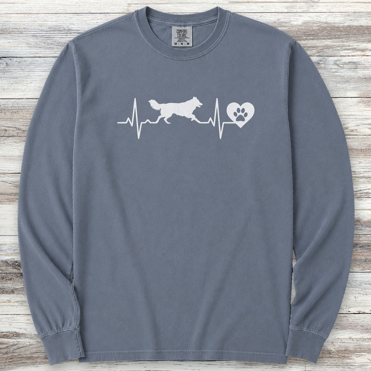 Border Collie Heartbeat Long Sleeve Tee - Blue Jean