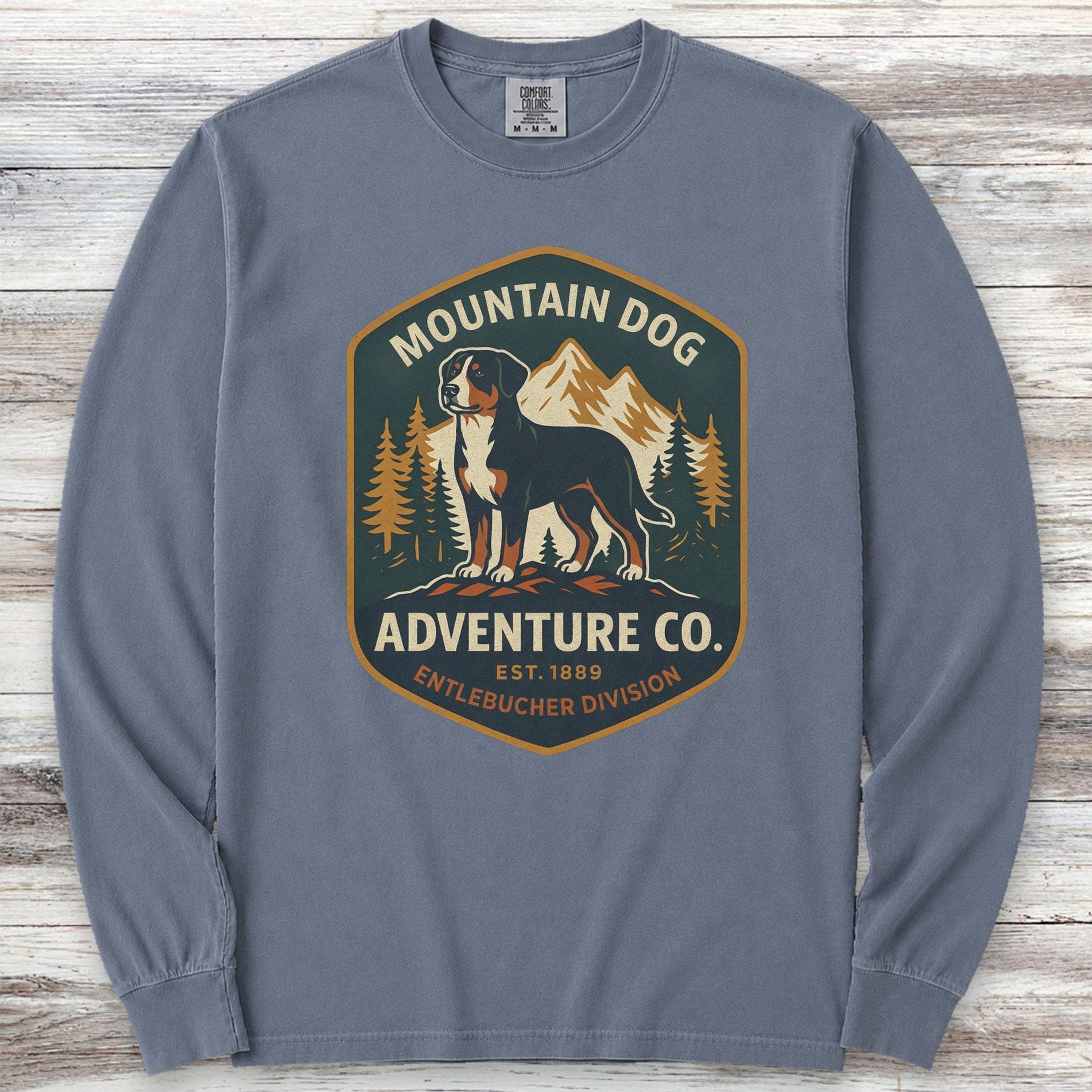 Entlebucher Mountain Dog Adventure Co Long Sleeve Tee - Blue Jean
