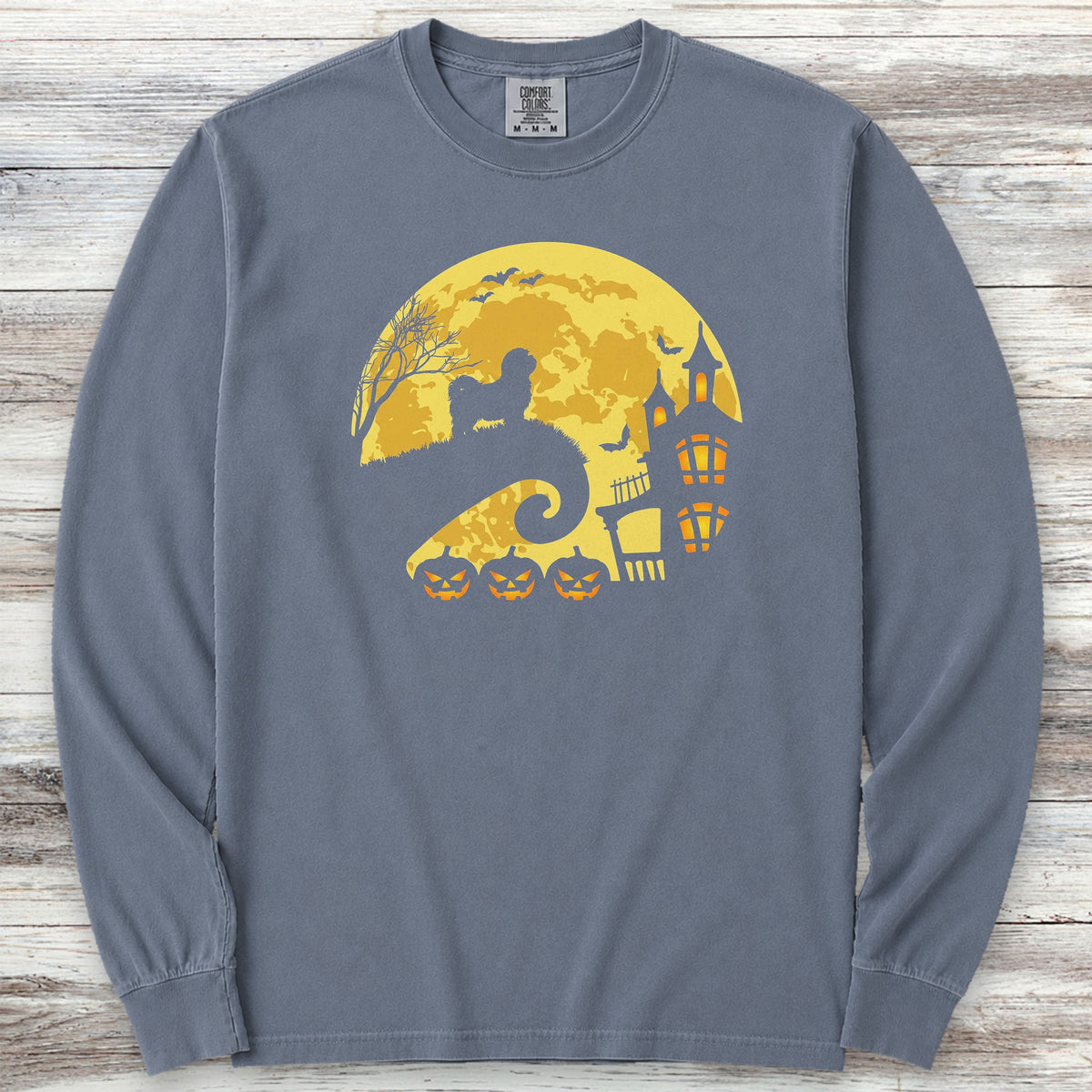 Shih Tzu Halloween Moon Long Sleeve Tee - Blue Jean