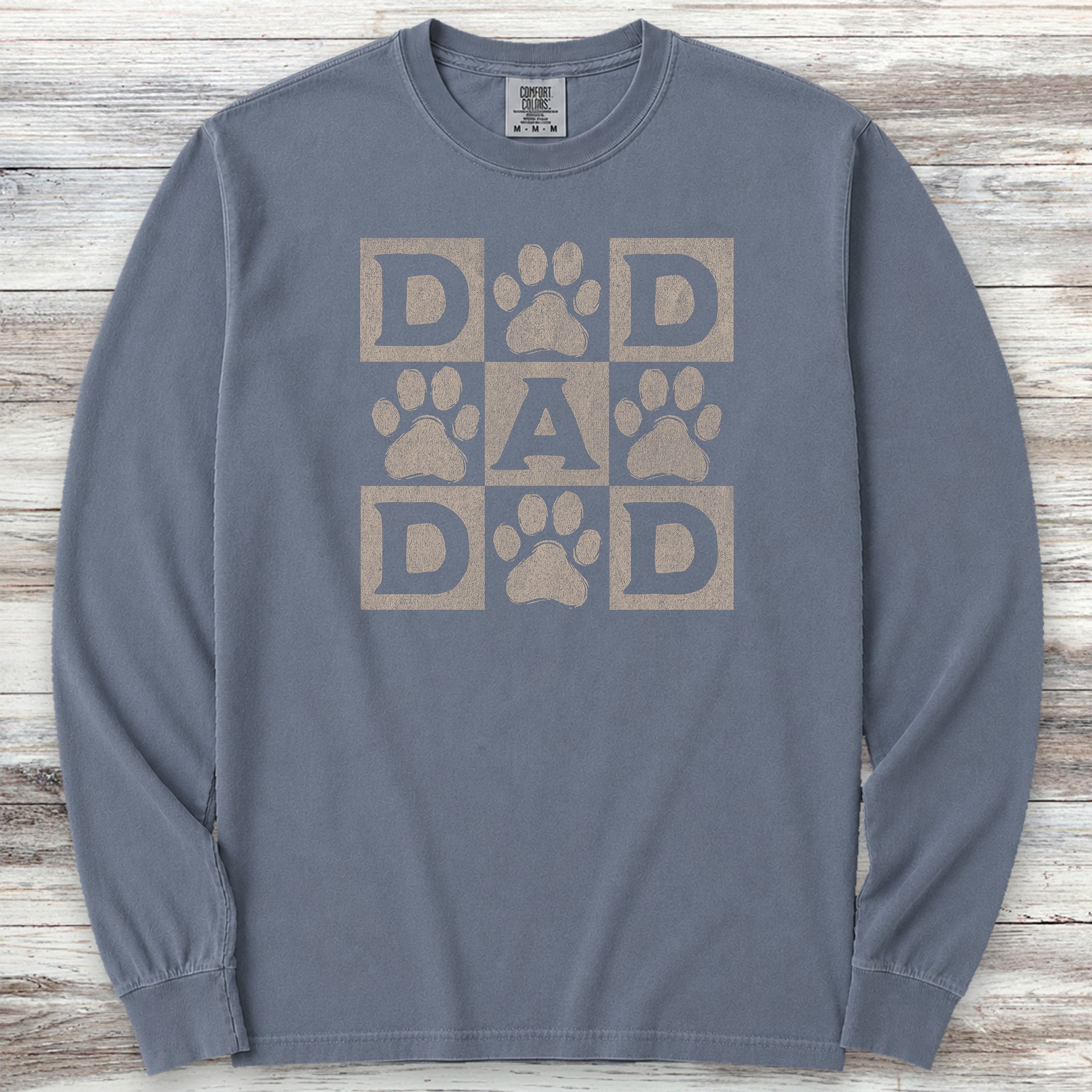 Paw Print Dad Long Sleeve Tee - Blue Jean