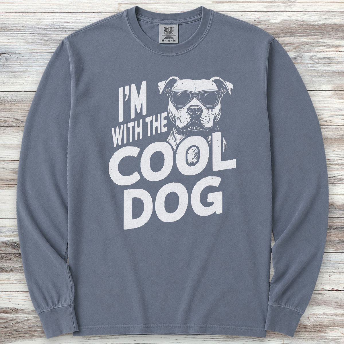 Pit Bull Cool Dog Long Sleeve Tee - Blue Jean