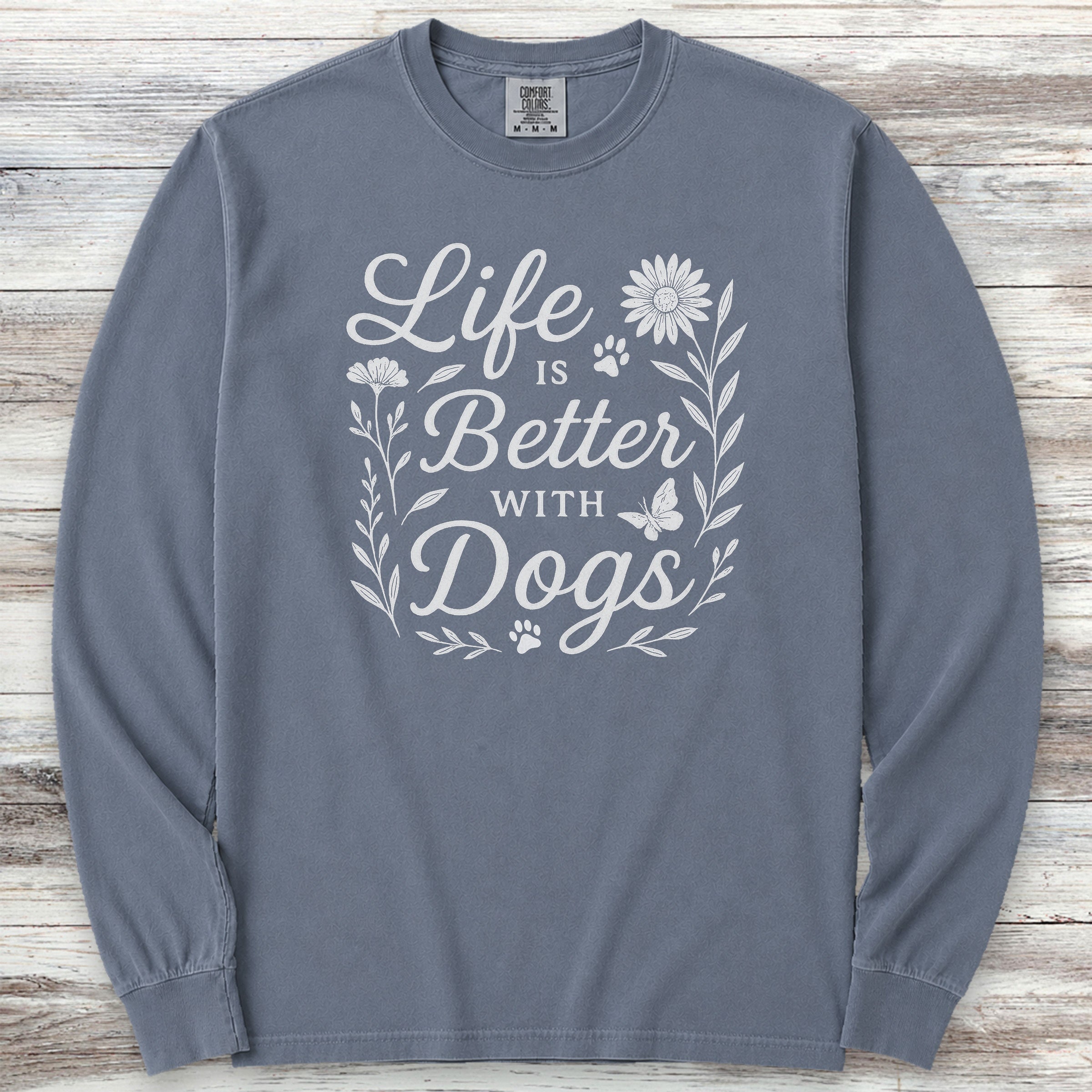 Life is Better Wildflowers Long Sleeve Tee - Blue Jean