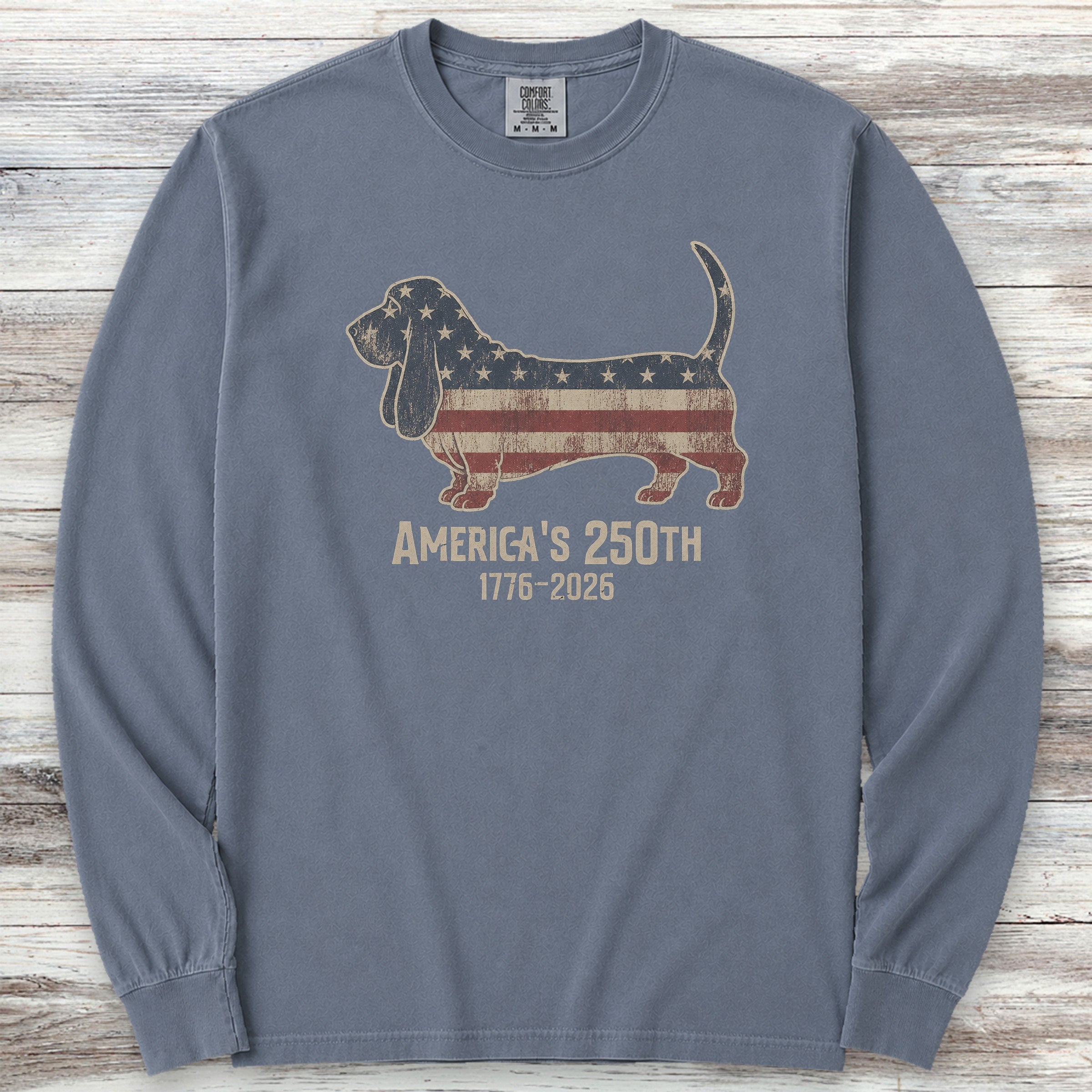 Basset Hound 250 Long Sleeve Tee - Blue Jean