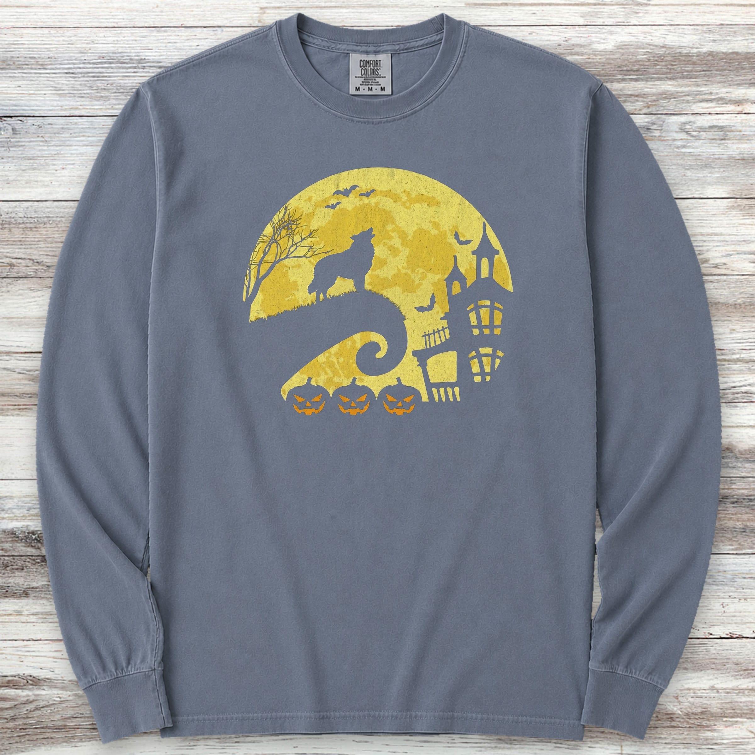 Belgian Tervuren Halloween Moon Long Sleeve Tee - Blue Jean