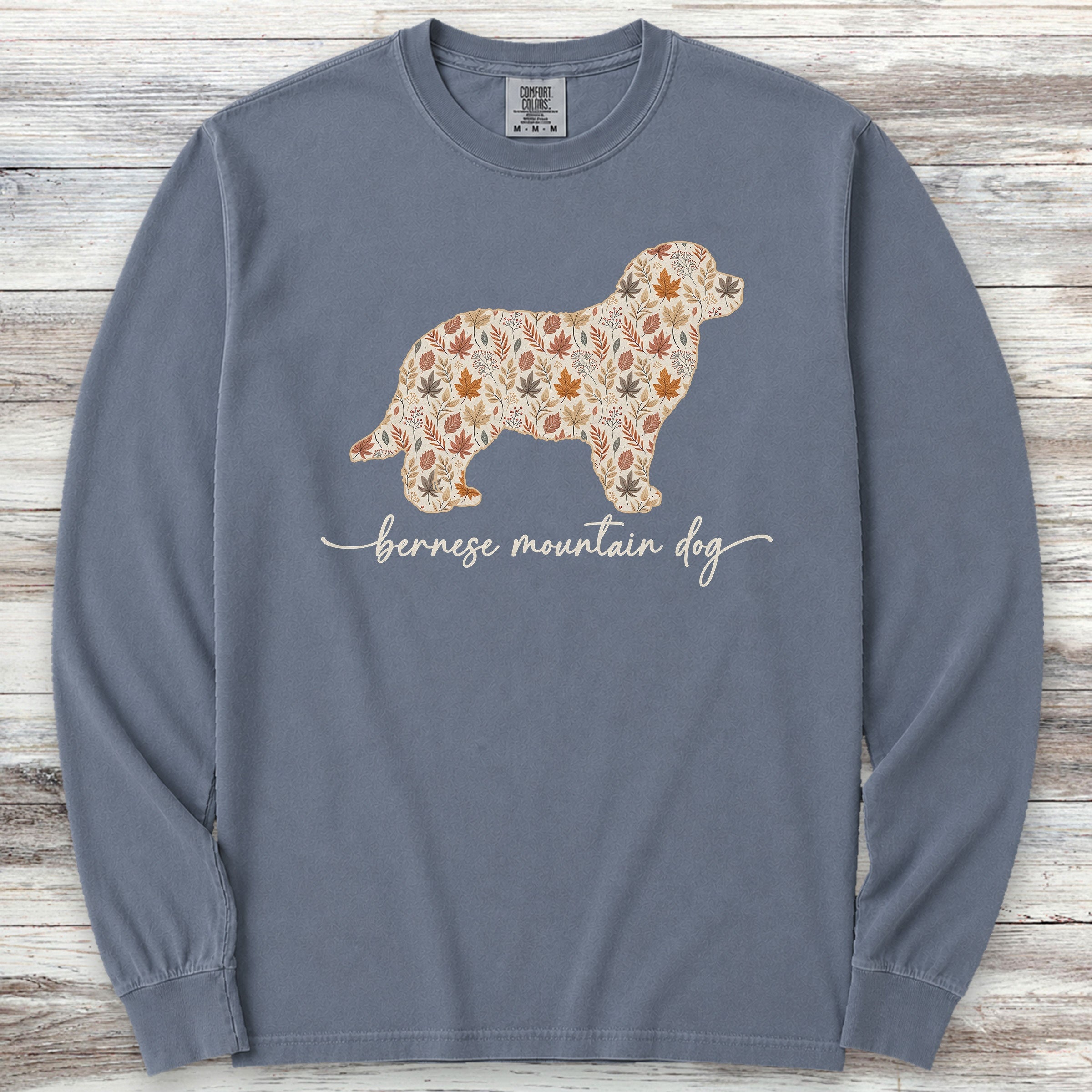 Bernese Mountain Dog Fall Long Sleeve Tee - Blue Jean
