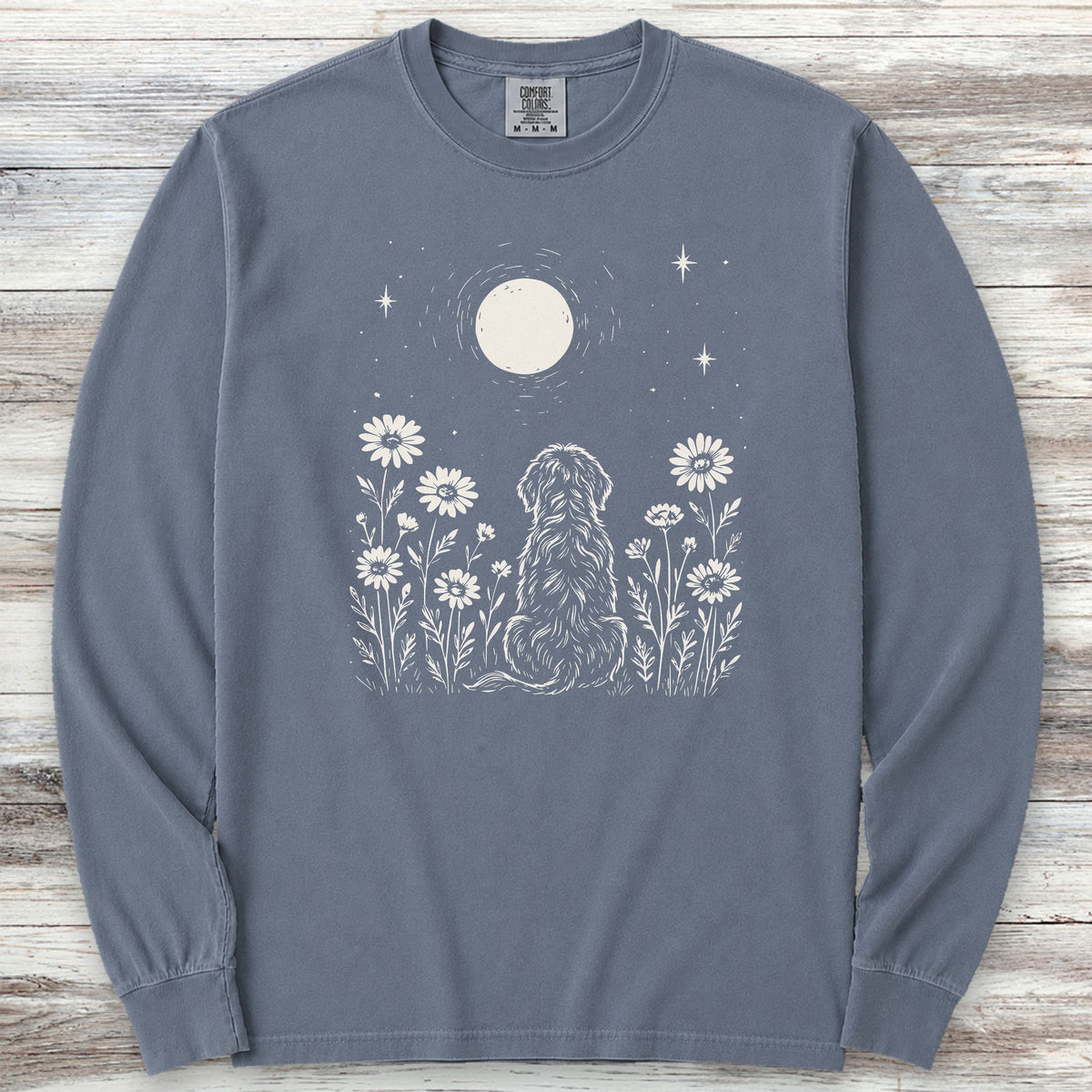 Doodle Moonlight & Wildflowers Long Sleeve Tee - Blue Jean