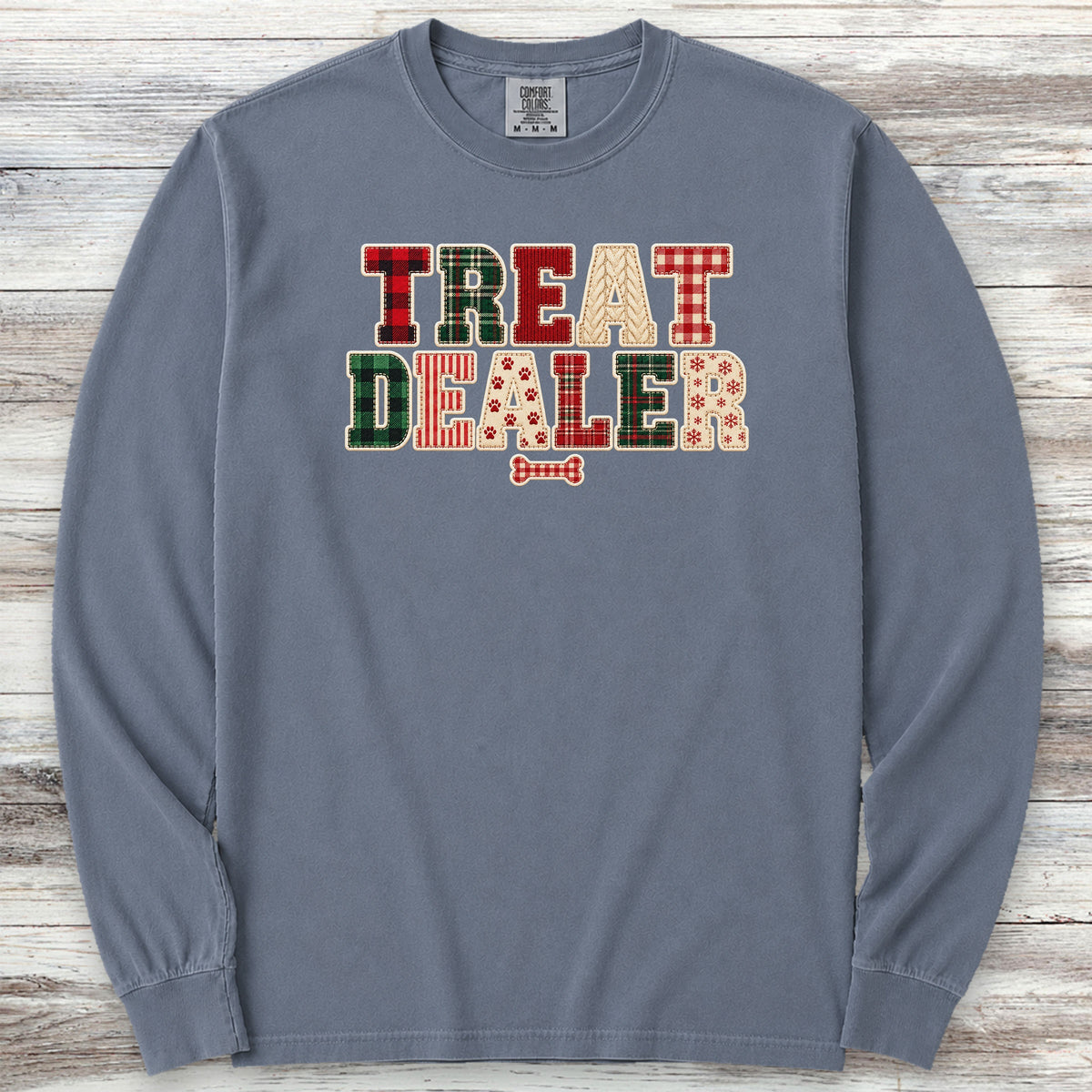 Treat Dealer Holiday Faux Patchwork Long Sleeve Tee - Blue Jean