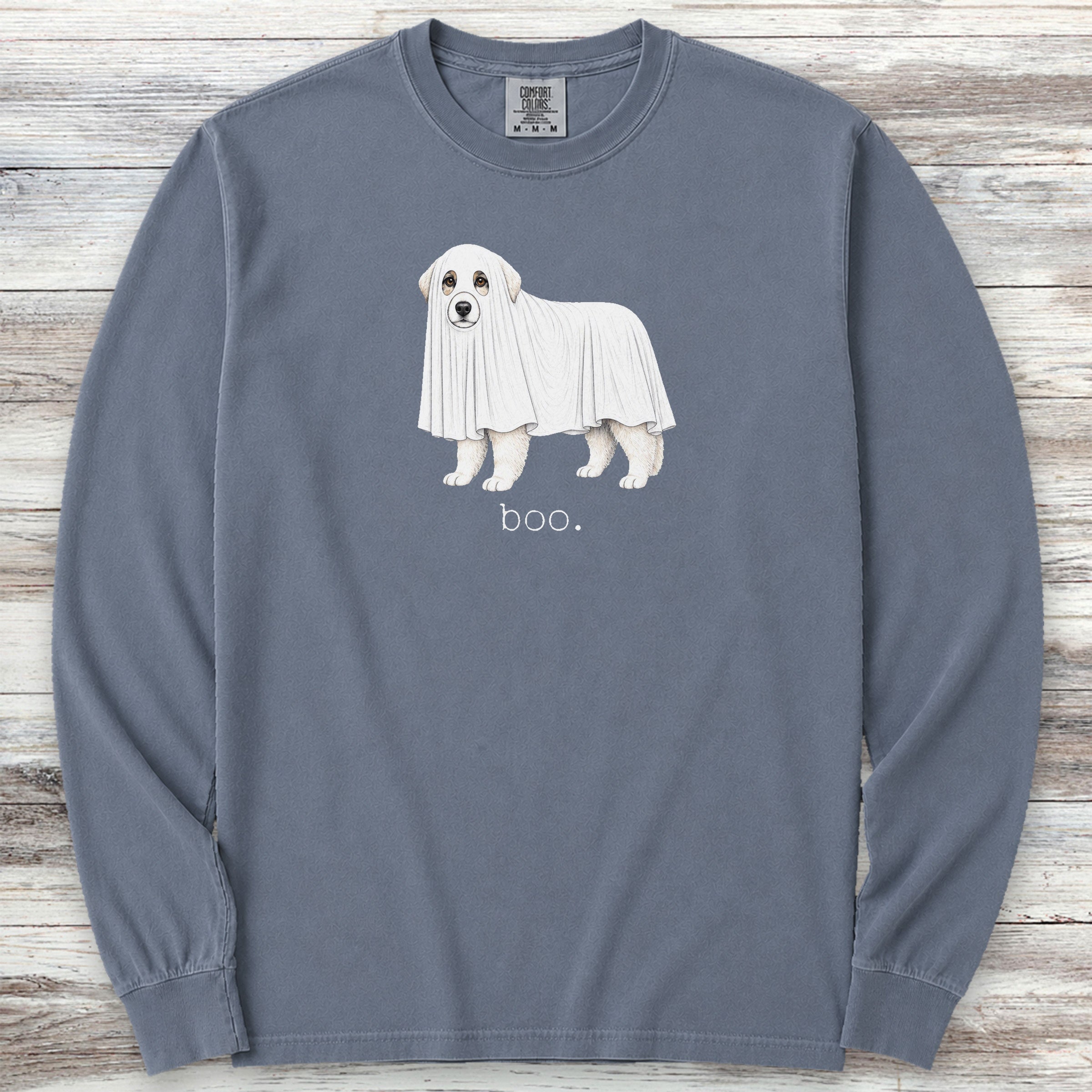 Great Pyrenees Boo Long Sleeve Tee - Blue Jean