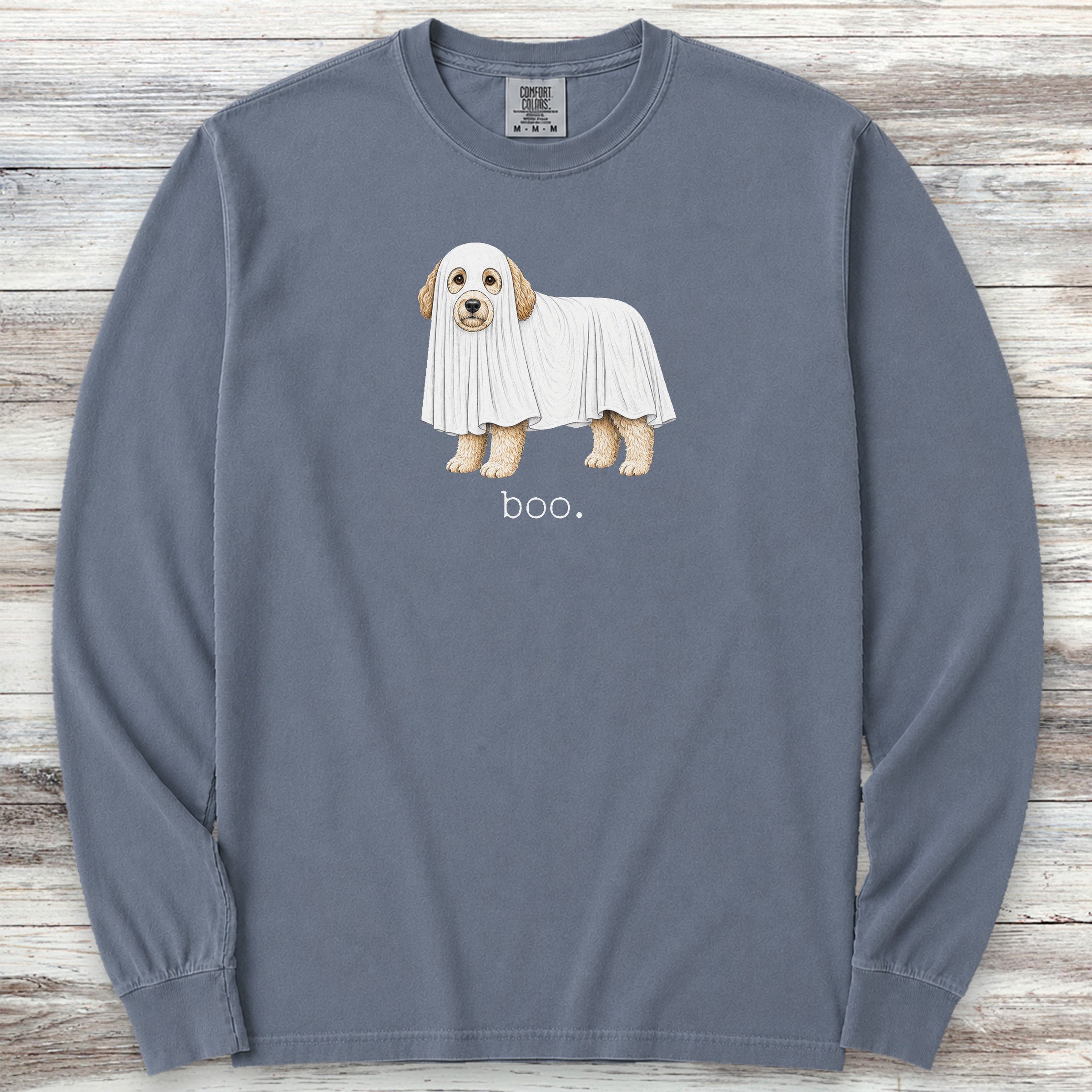 Doodle Boo Long Sleeve Tee - Blue Jean
