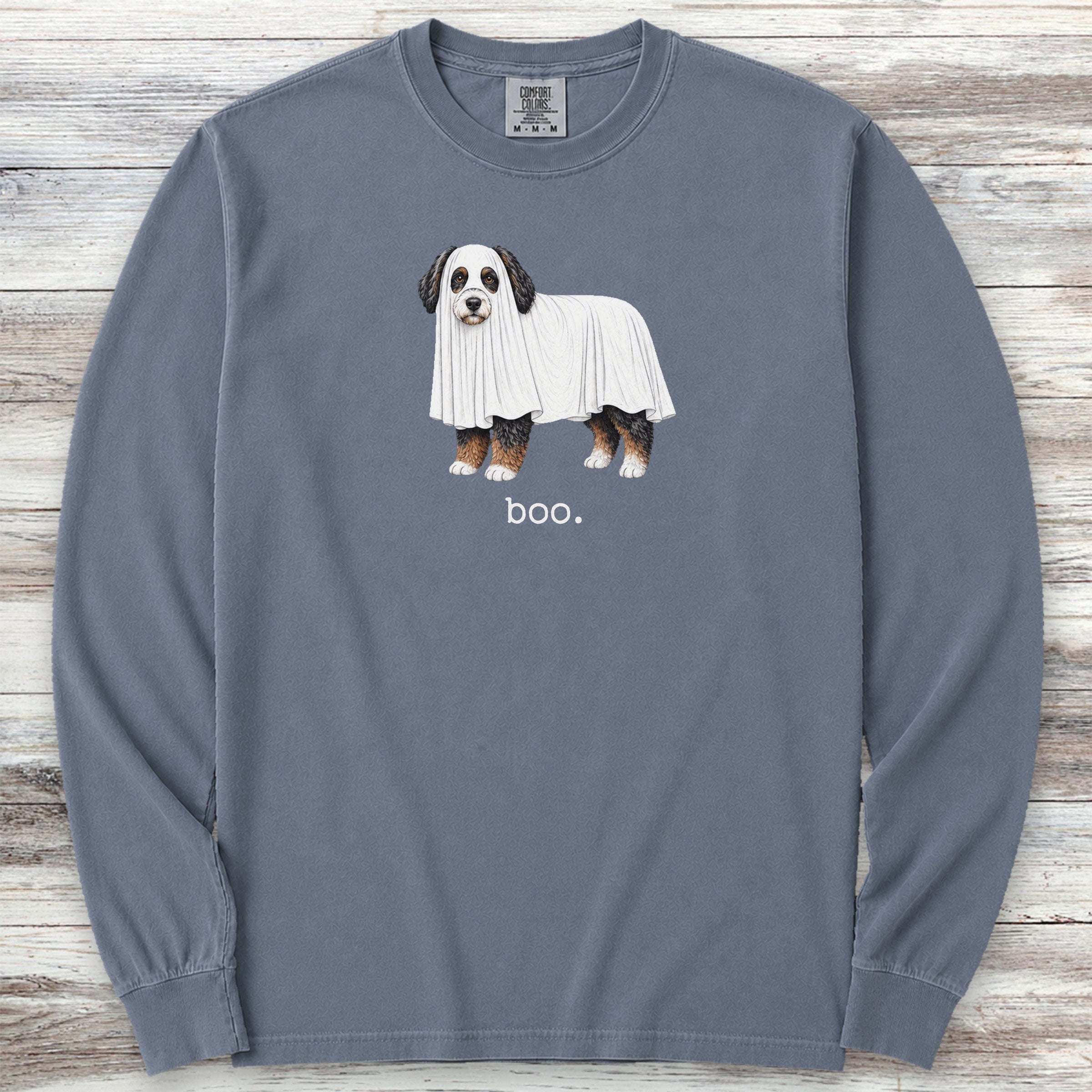 Bernedoodle Boo Long Sleeve Tee - Blue Jean