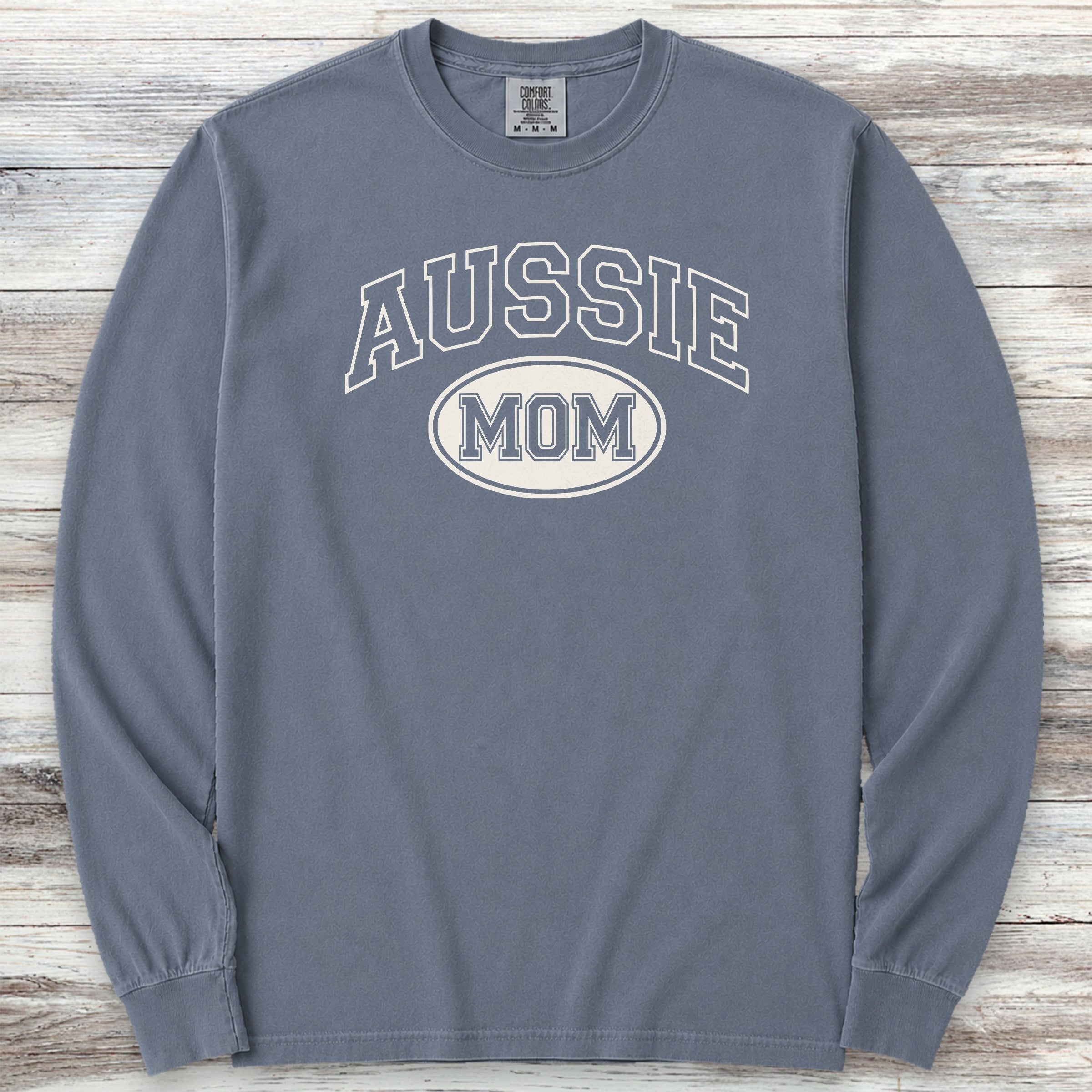 Australian Shepherd University Mom Long Sleeve Tee - Blue Jean