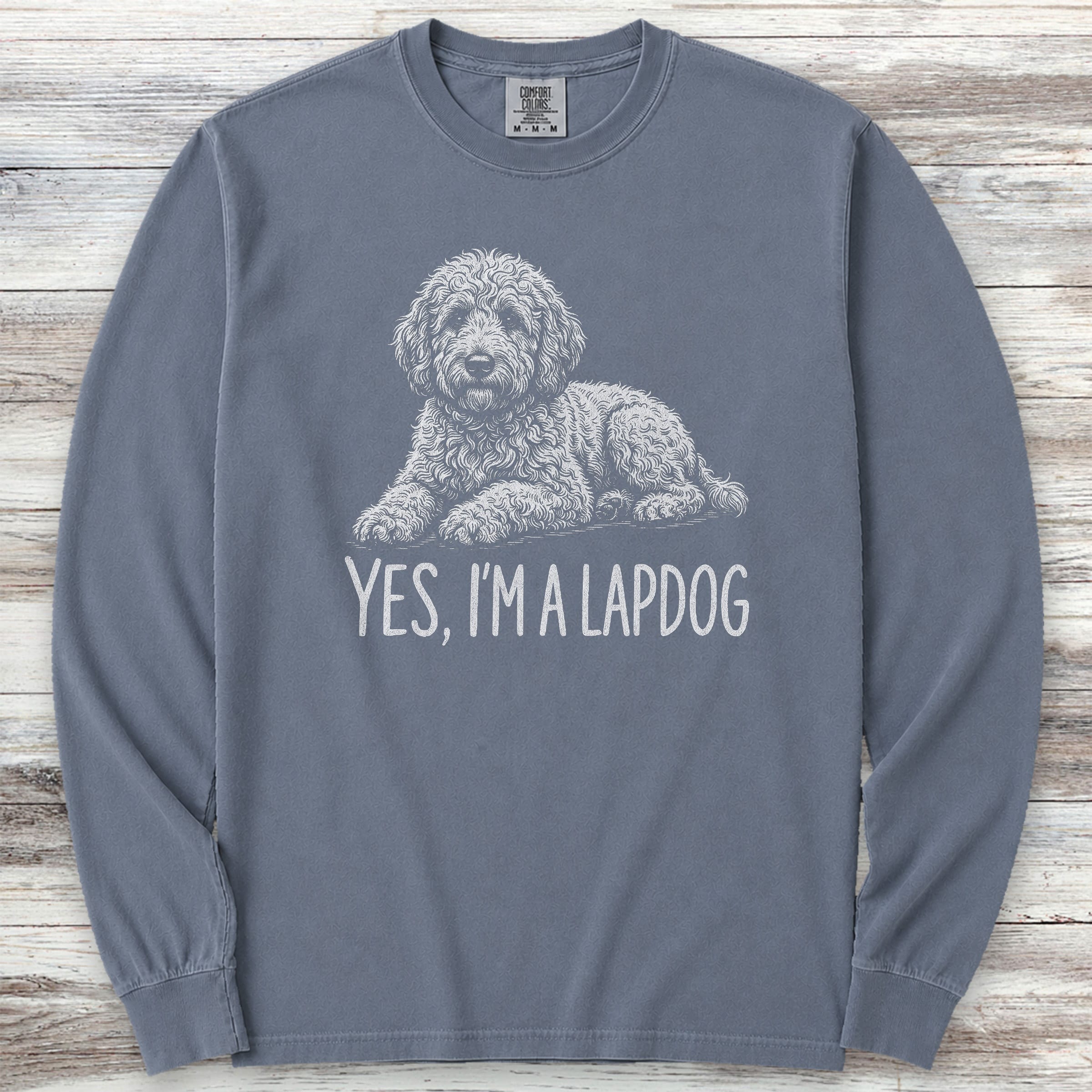 Doodle Lapdog Long Sleeve Tee - Blue Jean