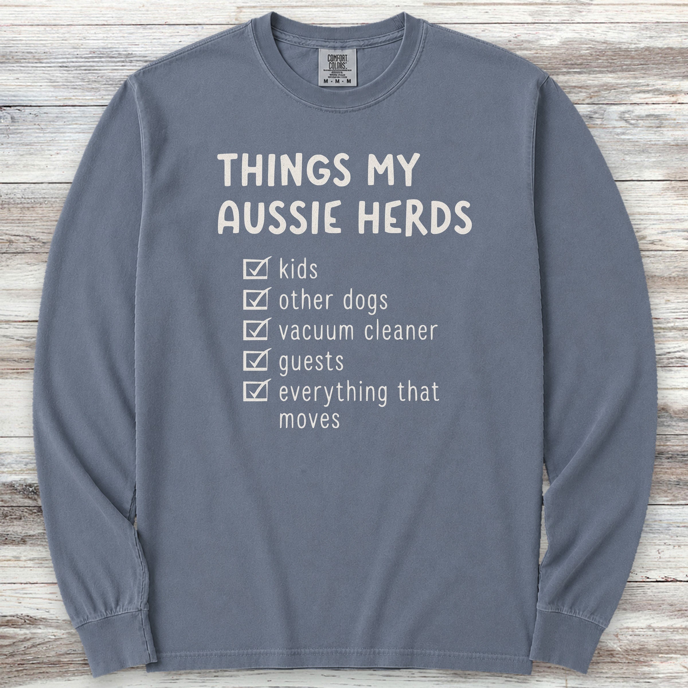 Australian Shepherd Herding List Long Sleeve Tee - Blue Jean