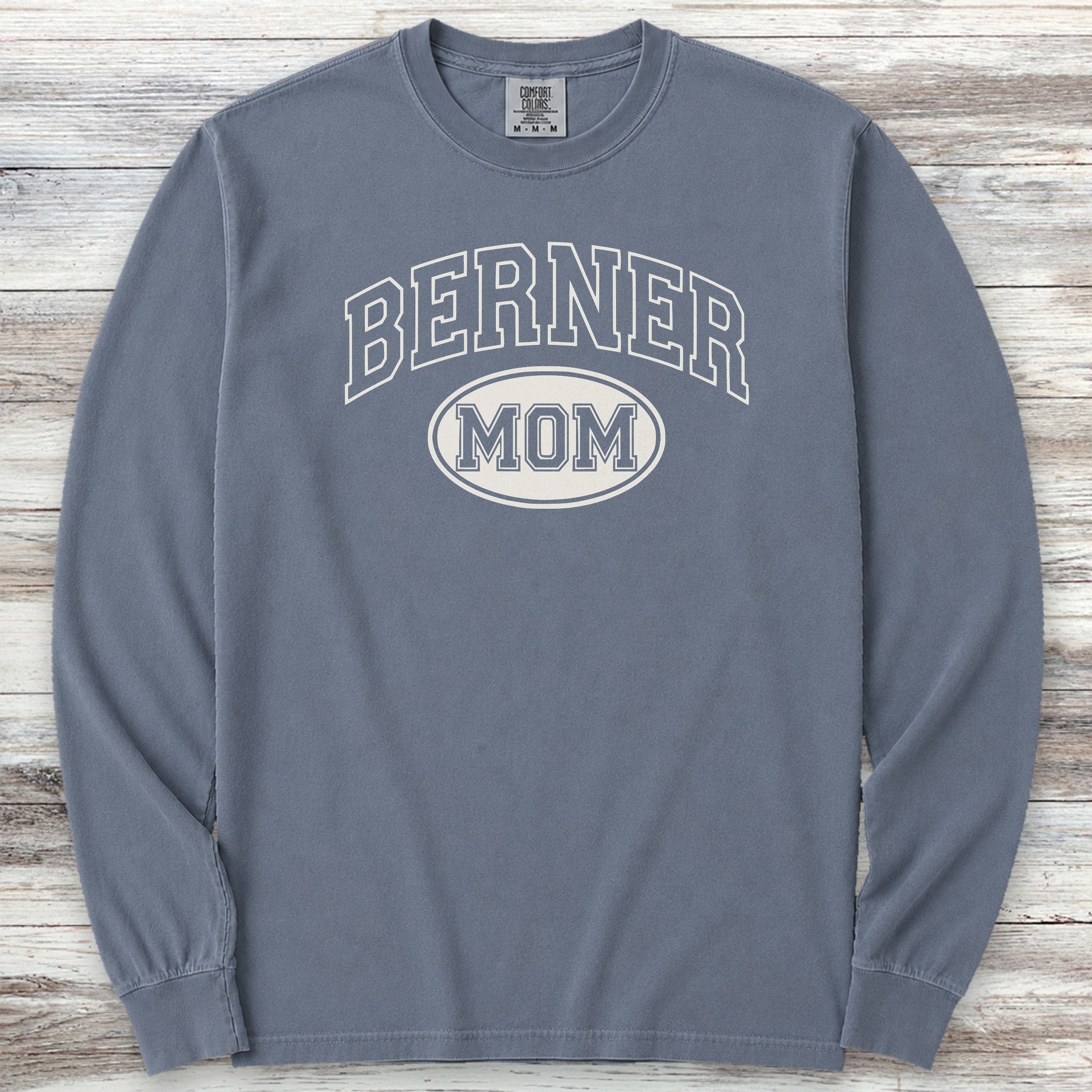Bernese Mountain Dog University Mom Long Sleeve Tee - Blue Jean