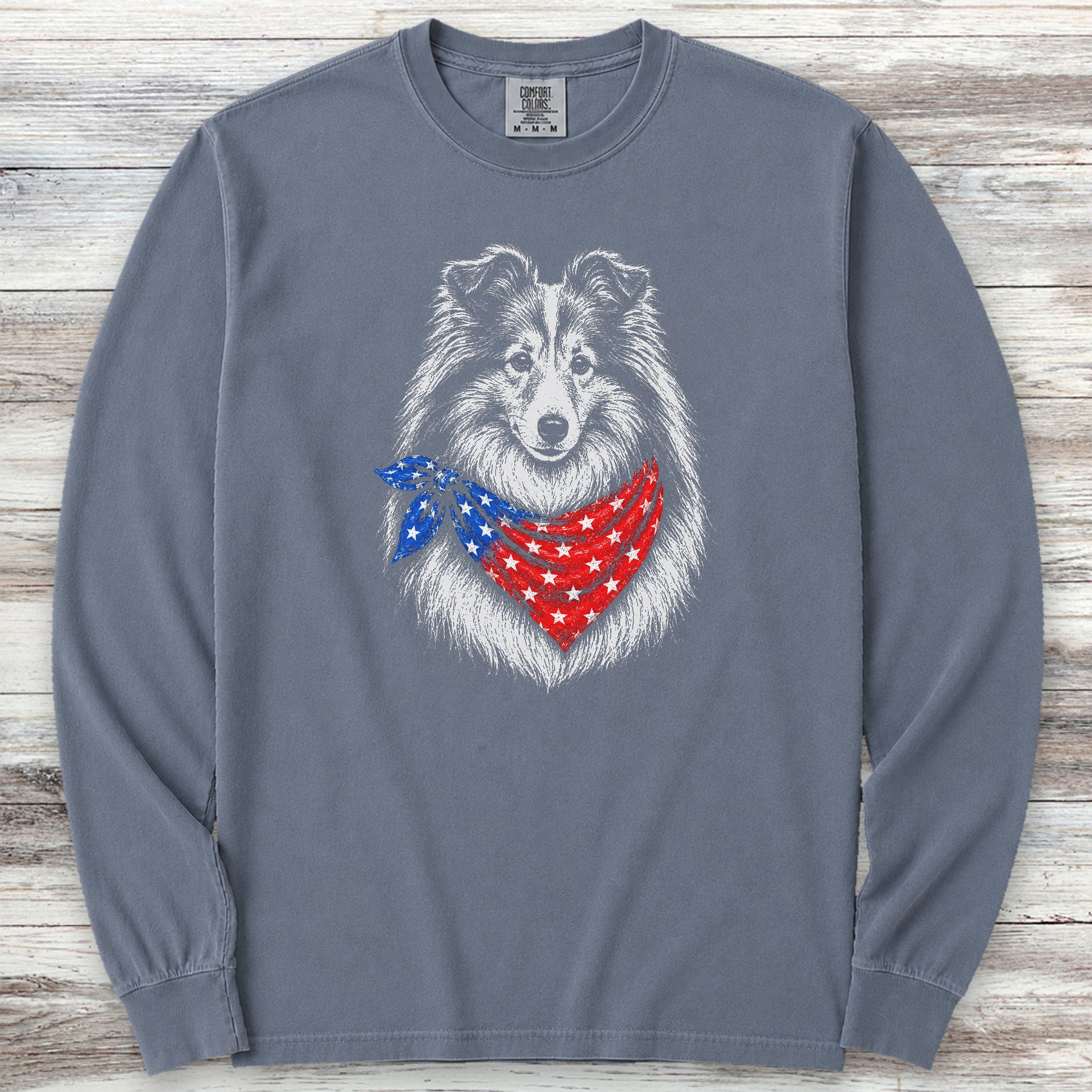 Shetland Sheepdog USA Long Sleeve Tee - Blue Jean