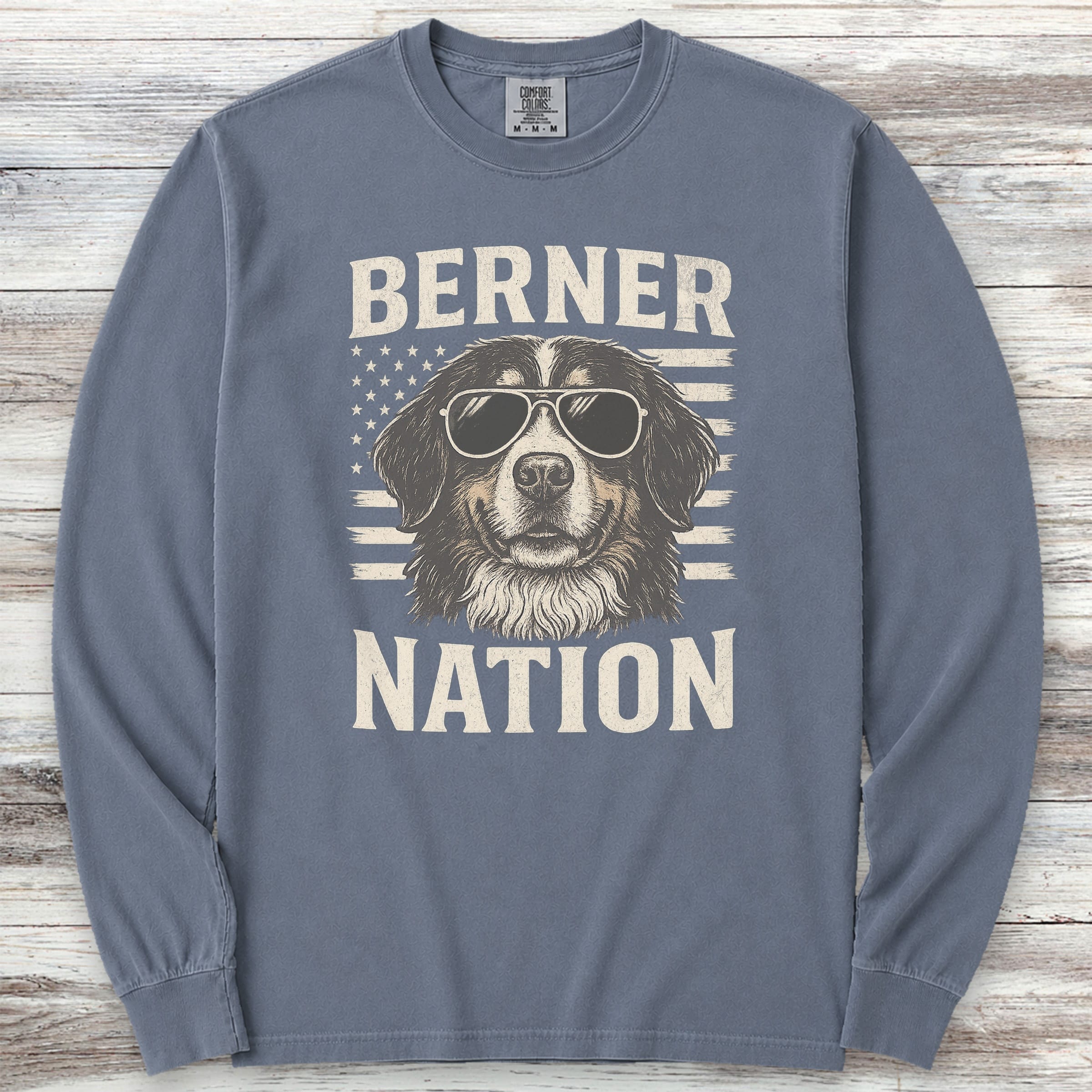 Bernese Mountain Dog Nation Long Sleeve Tee - Blue Jean