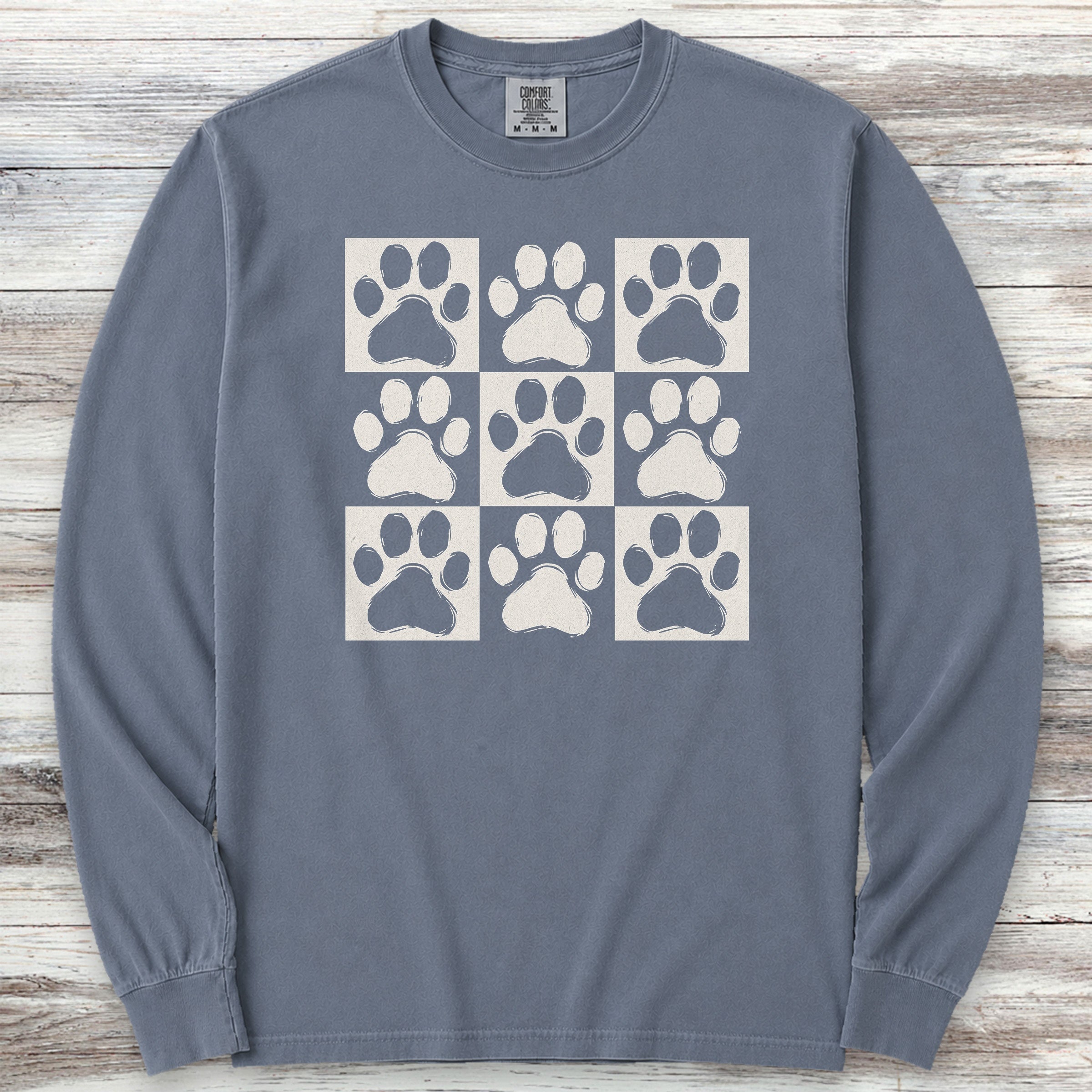 Paw Prints Long Sleeve Tee - Blue Jean