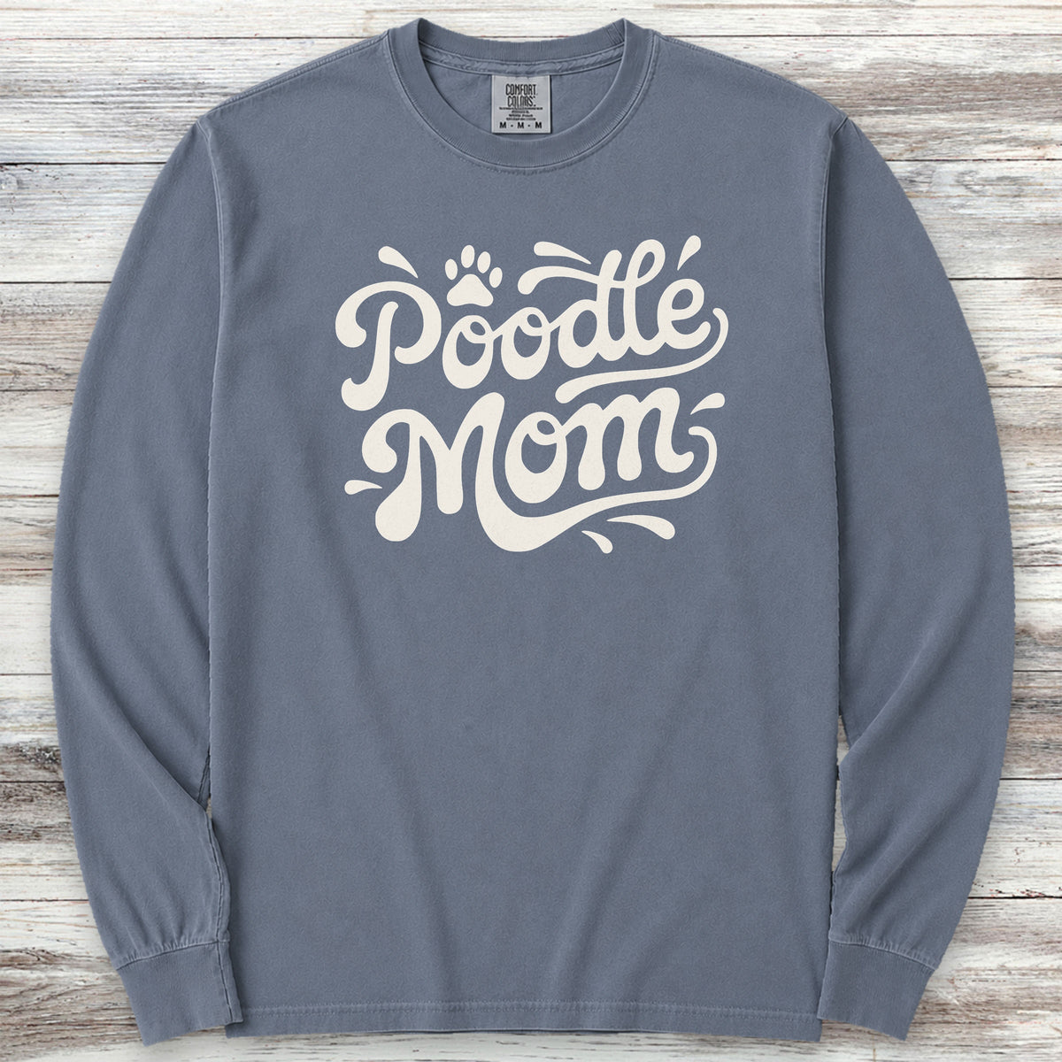 Poodle Groovy Mom Long Sleeve Tee - Blue Jean