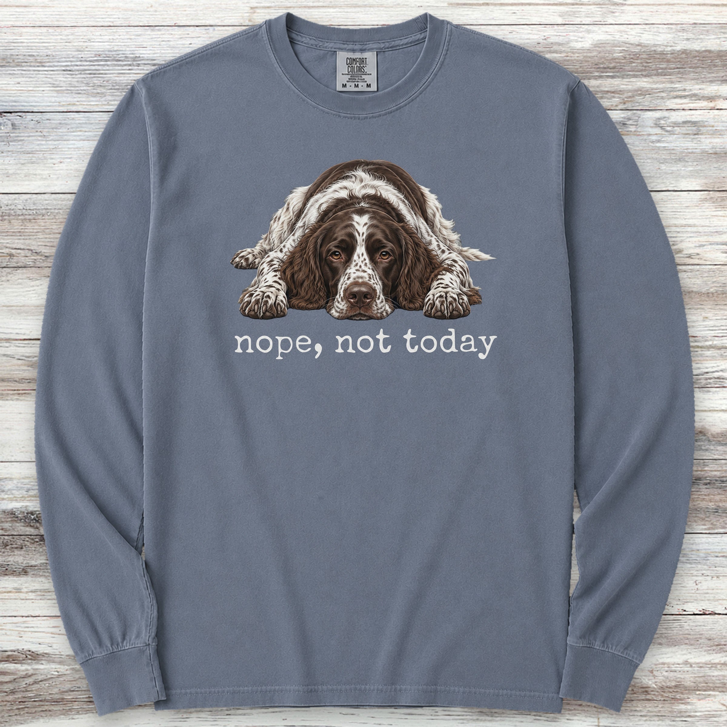 English Springer Spaniel Nope Long Sleeve Tee - Blue Jean