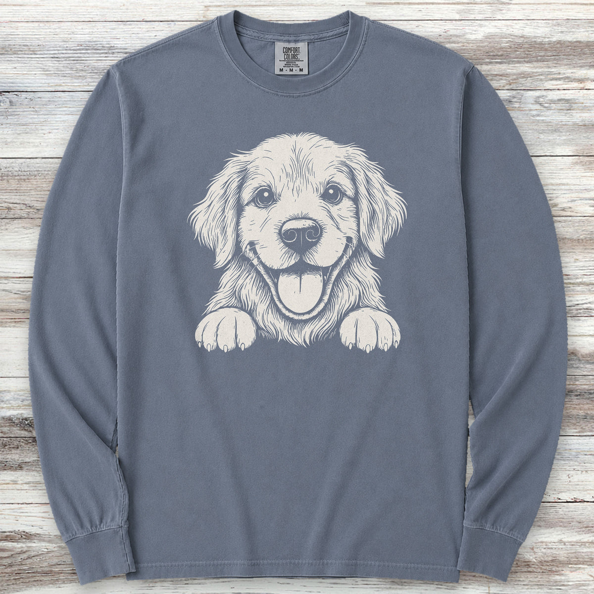 Golden Retriever Hello Long Sleeve Tee - Blue Jean