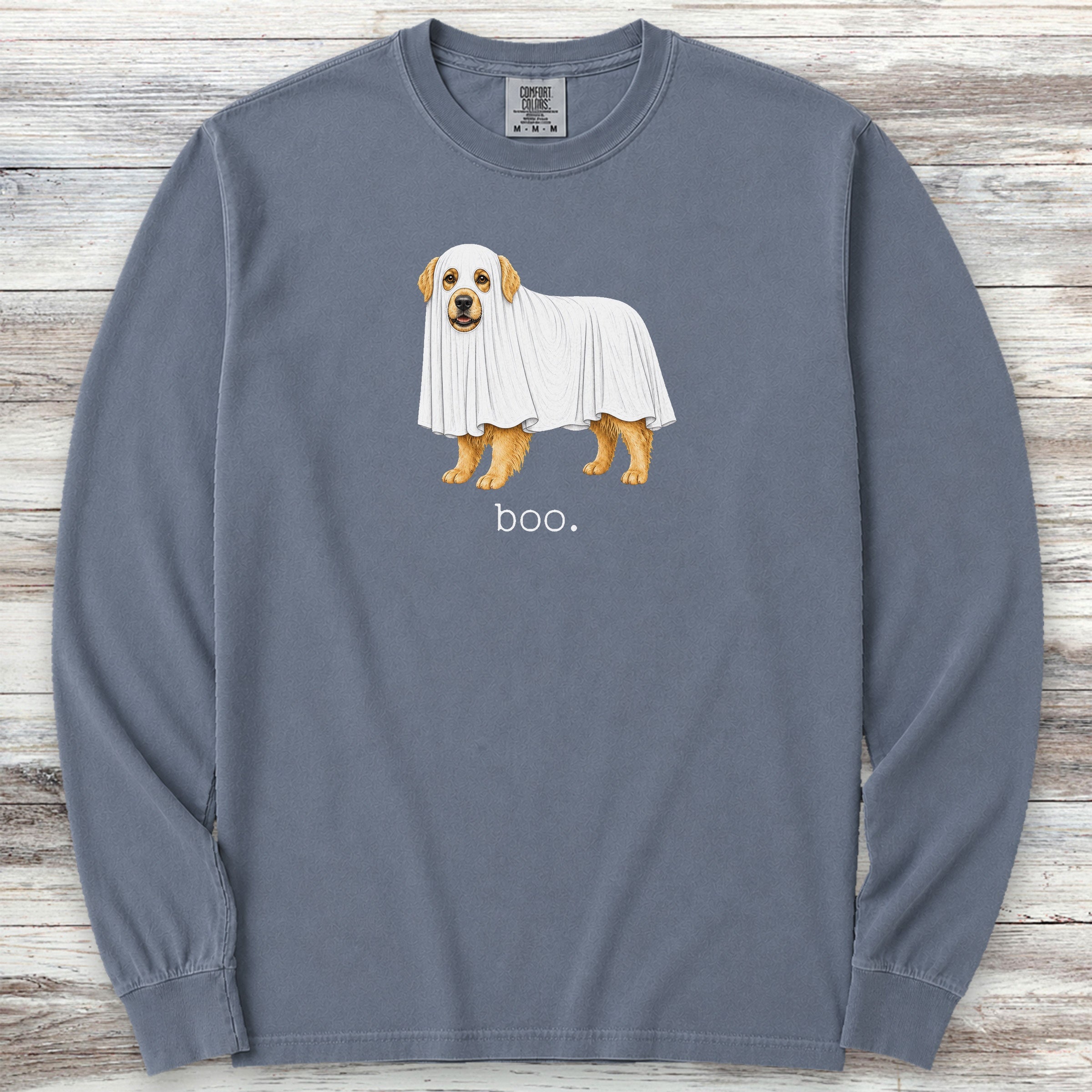 Golden Retriever Boo Long Sleeve Tee - Blue Jean