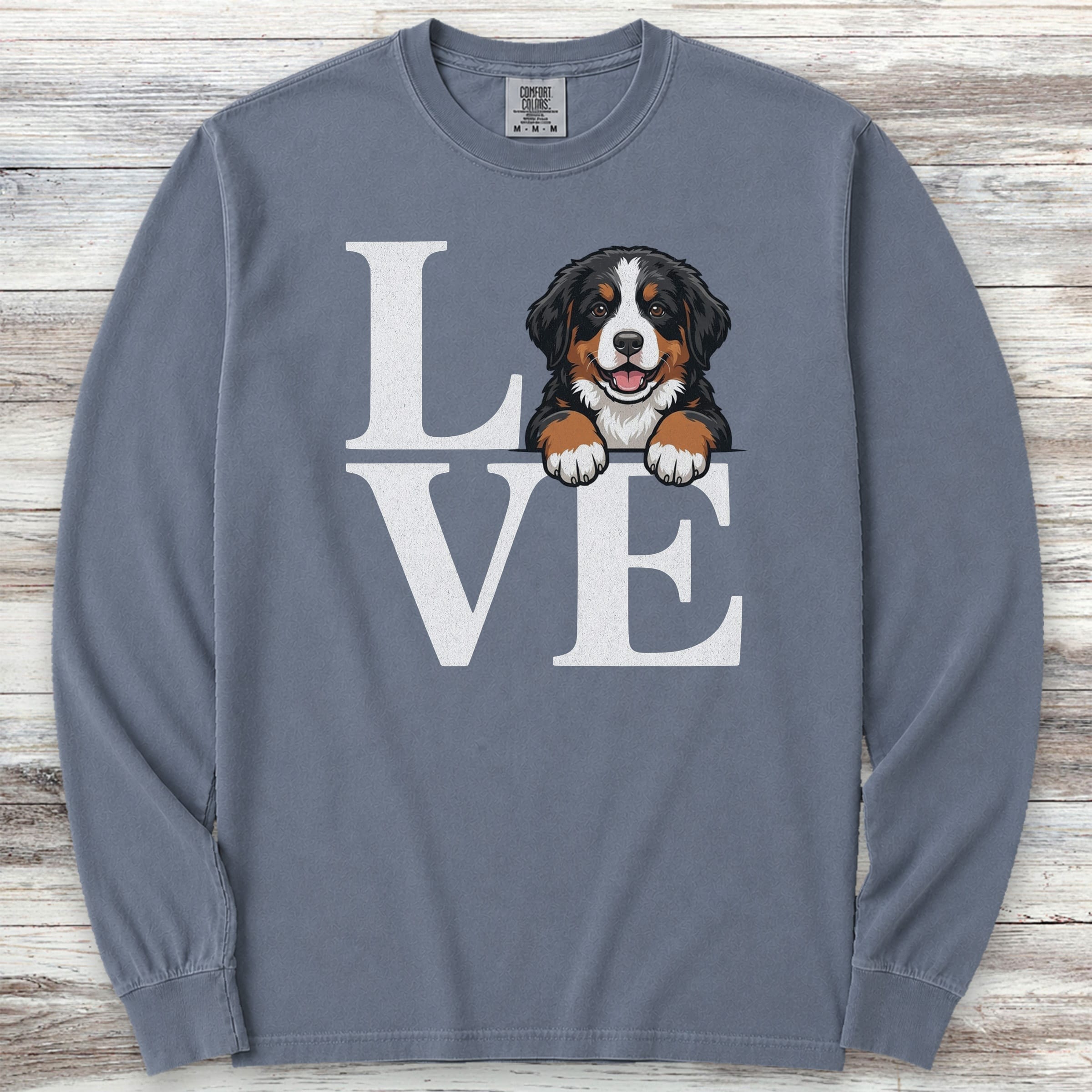Bernese Mountain Dog Puppy Love Long Sleeve Tee - Blue Jean