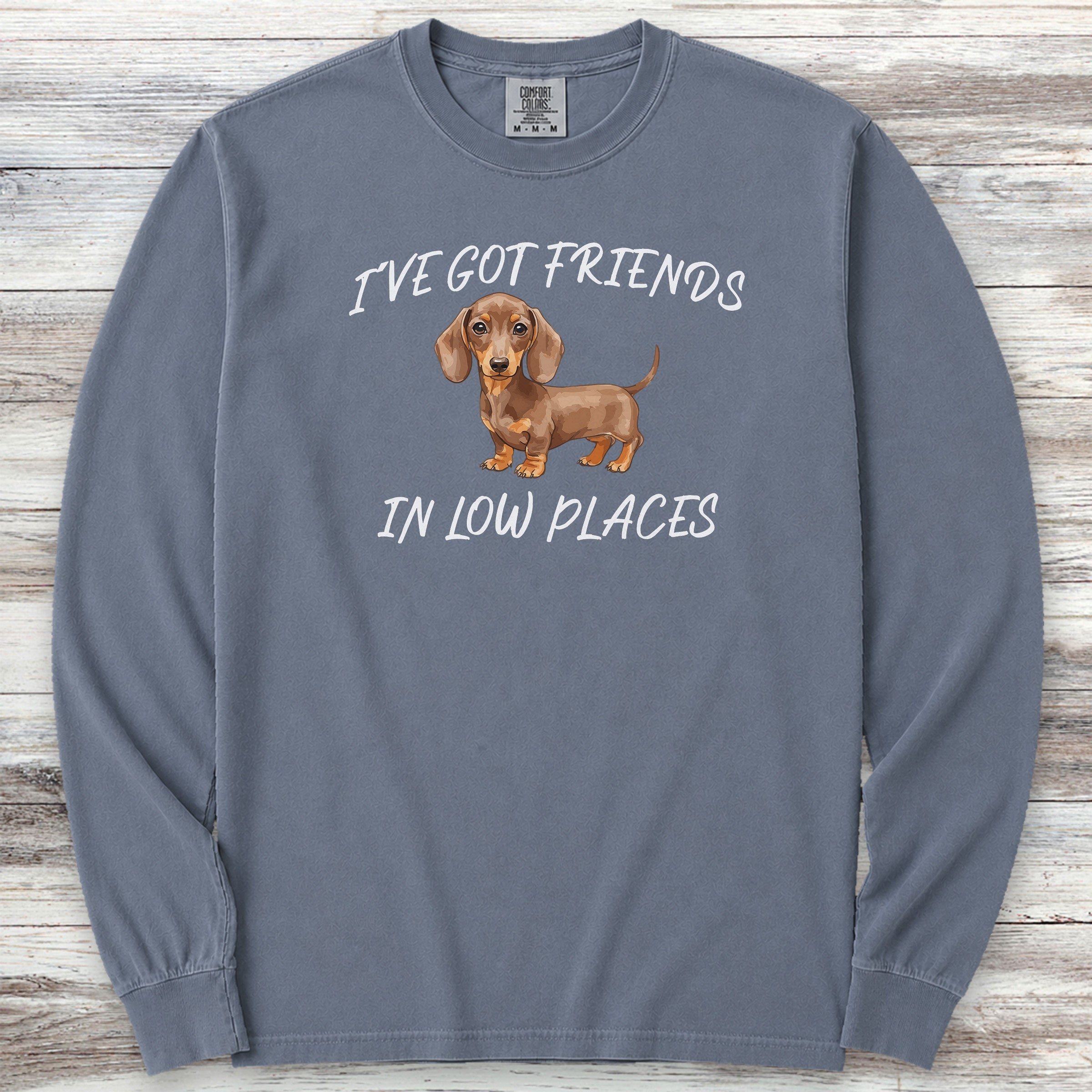 Dachshund Low Places Long Sleeve Tee - Blue Jean