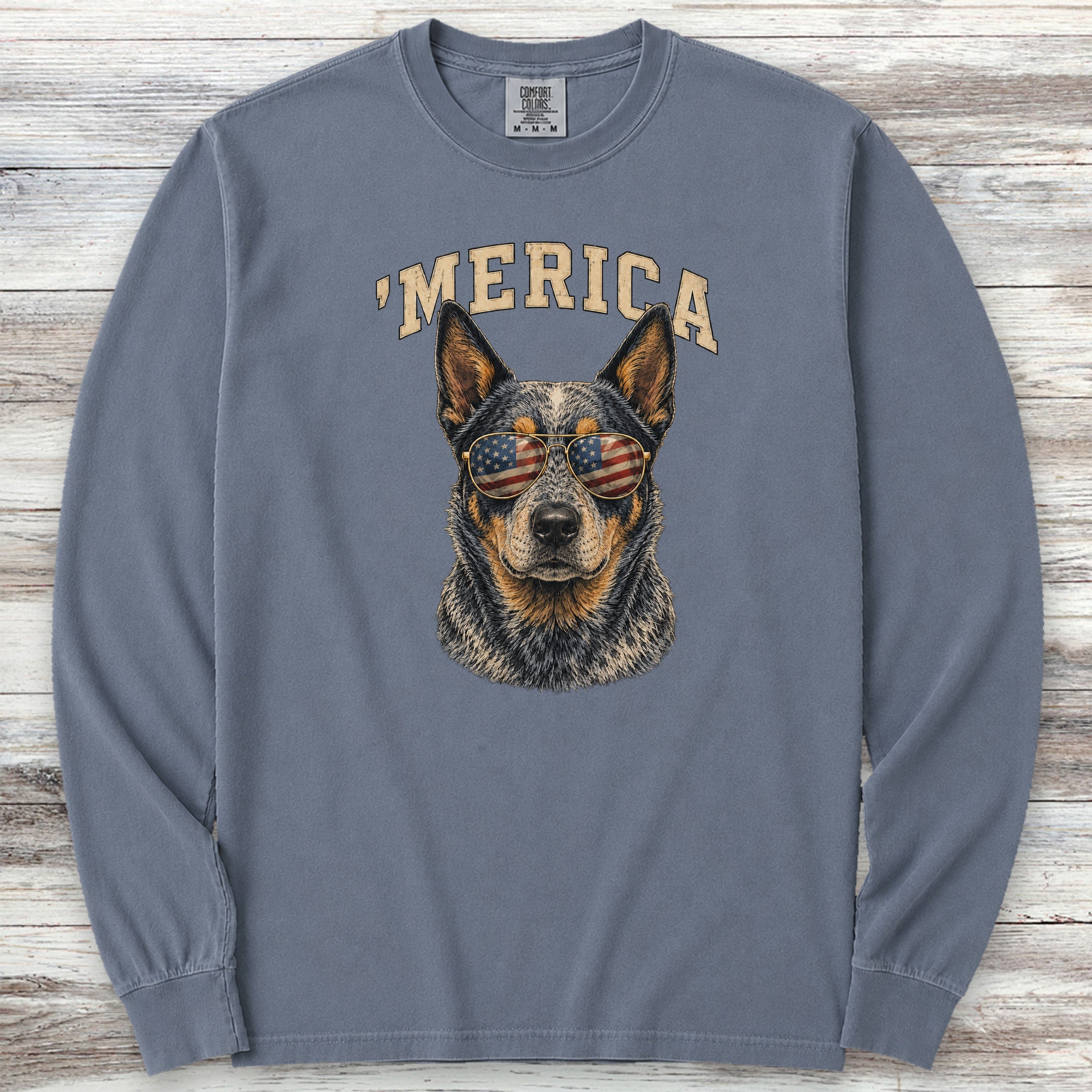 Australian Cattle Dog Blue 'Merica Long Sleeve Tee - Blue Jean