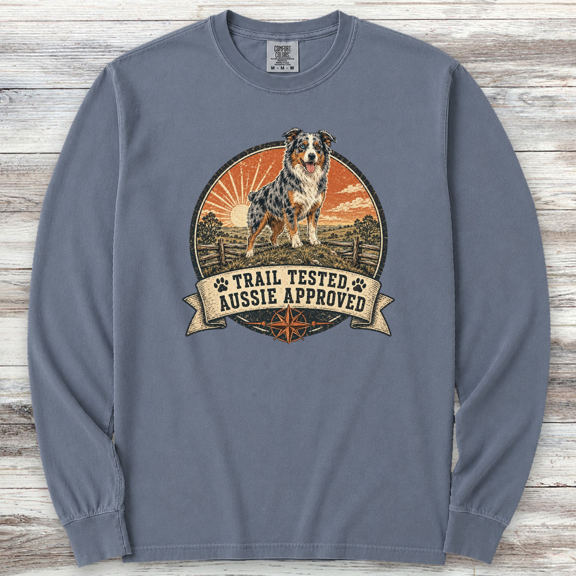 Australian Shepherd Tested Long Sleeve Tee - Blue Jean
