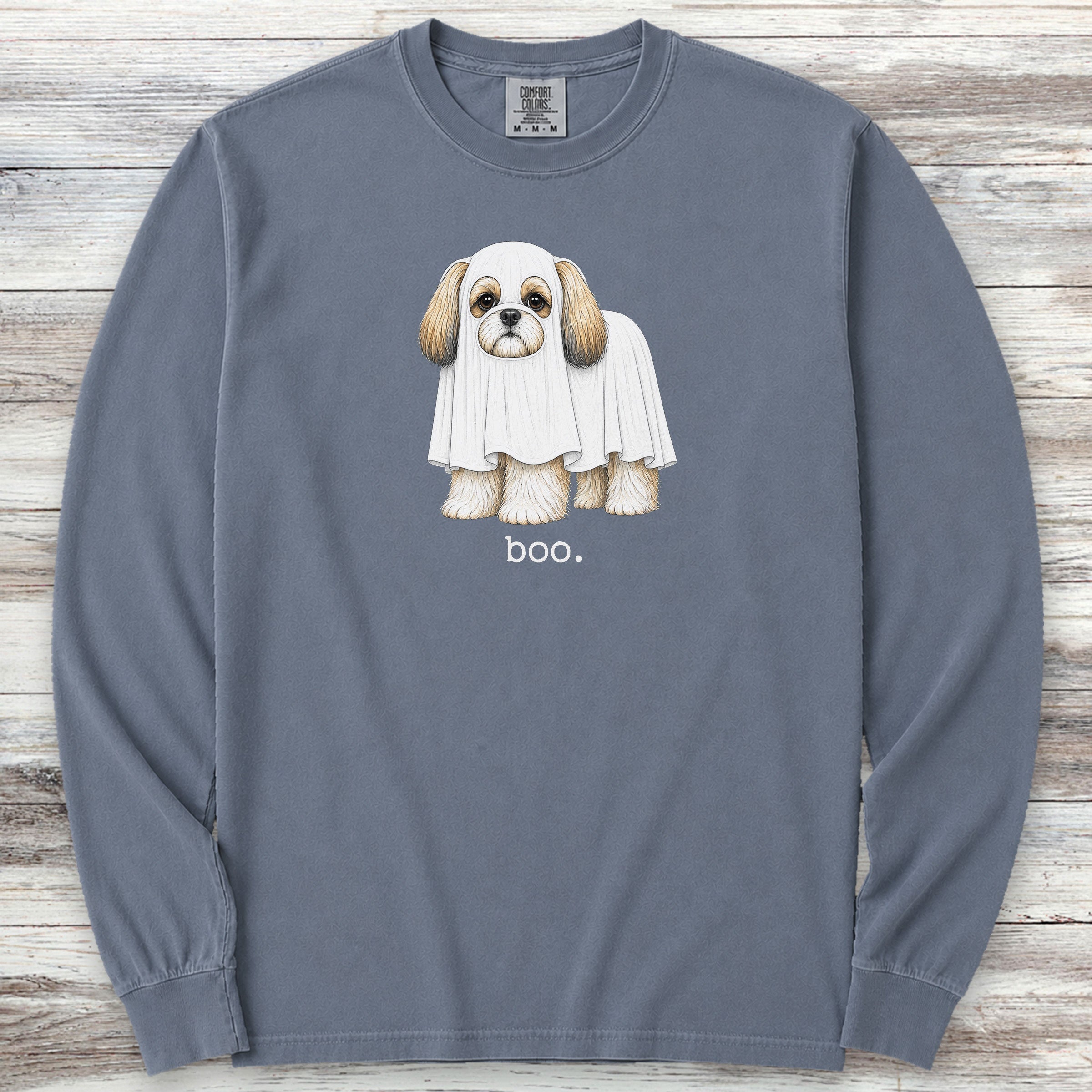 Shih Tzu Boo Long Sleeve Tee - Blue Jean